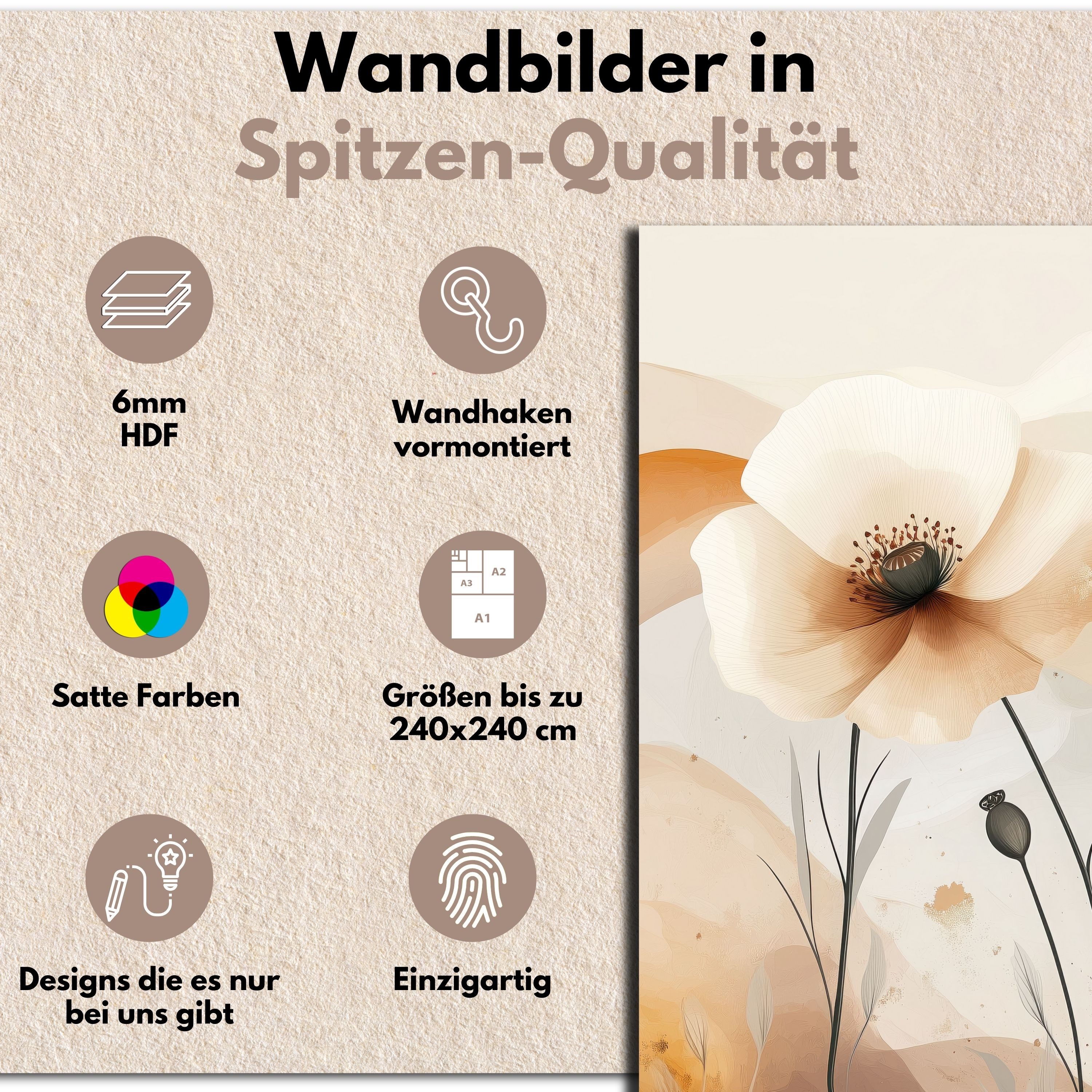 DARO Design Leinwandbild Modern Abstrakt Wandbilder XXL Wandbild Wand Deko Leinwand Bilder, (Blumen Boho - Bild Groß Wohnzimmer Schlafzimmer Küche Esszimmer Einteilig Querformat Fotodruck Leinwände Wanddeko Abstrakte Kunst Boho), 30x20cm