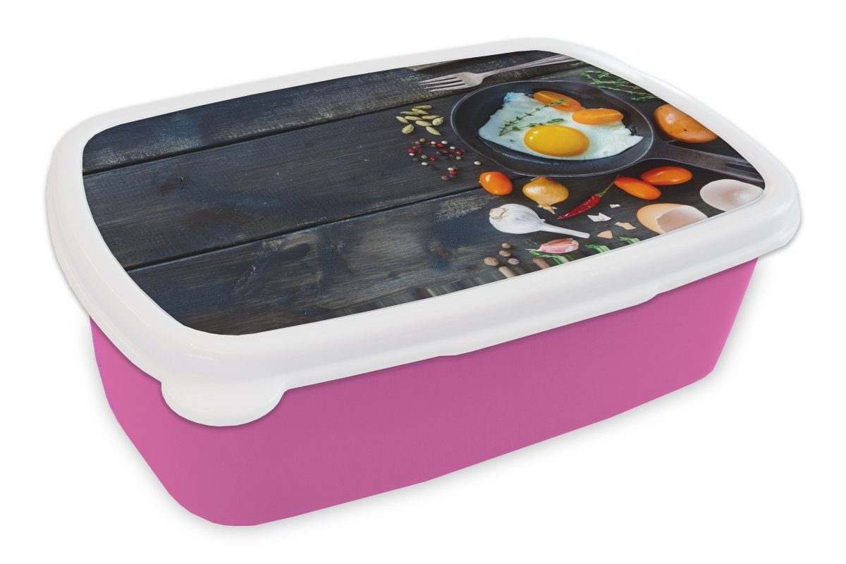 MuchoWow Lunchbox Ei - Kochen - Frühstück, Kunststoff, (2-tlg), Brotbox für Erwachsene, Brotdose Kinder, Snackbox, Mädchen, Kunststoff rosa