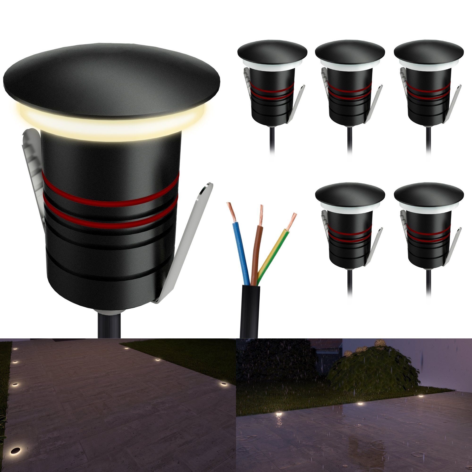 SSC-LUXon LED Gartenstrahler JAVO Bodenspot IP67 230V schwarz indirektes LED Licht warmweiß, Warmweiß