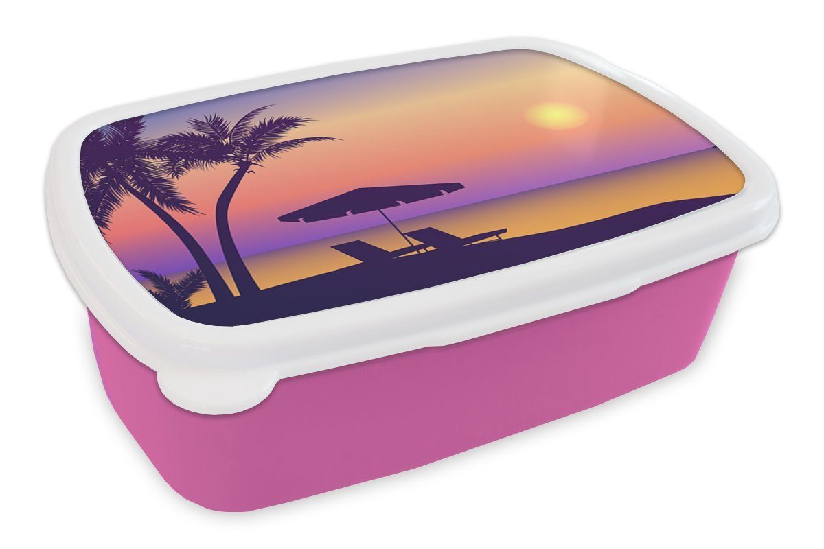 - Strandkorb Kunststoff, (2-tlg), Sommer für Mädchen, - Erwachsene, Lunchbox - Snackbox, Brotbox rosa Strand Kunststoff Brotdose MuchoWow Kinder, Zeichnung,