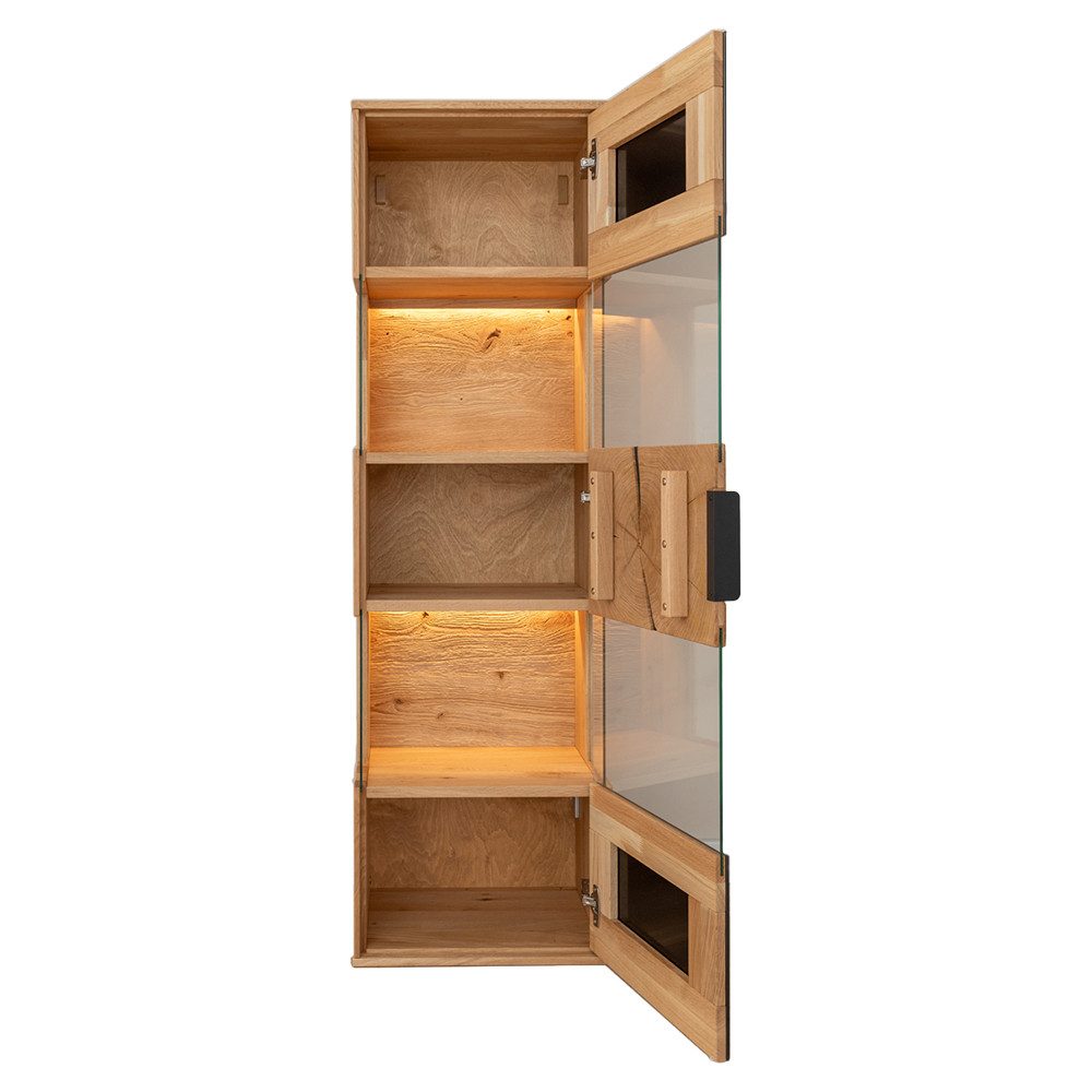 Lomadox Hängevitrine TIVAT-163 Eiche massiv geölt, 43 cm breit, inkl. LED-Beleuchtung