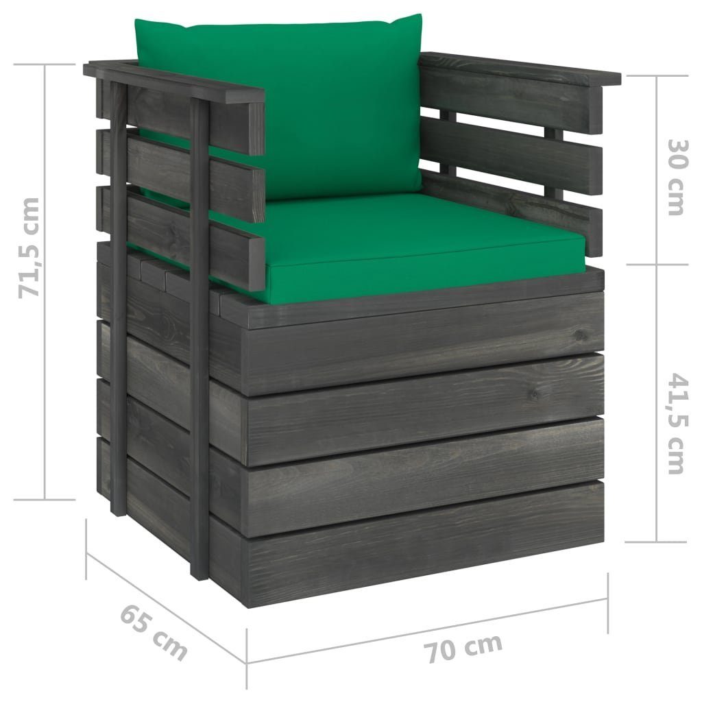 Paletten aus mit vidaXL Kissen 7-tlg. Gartenlounge-Set Grün Garten-Sofagarnitur (7-tlg) Kiefernholz,