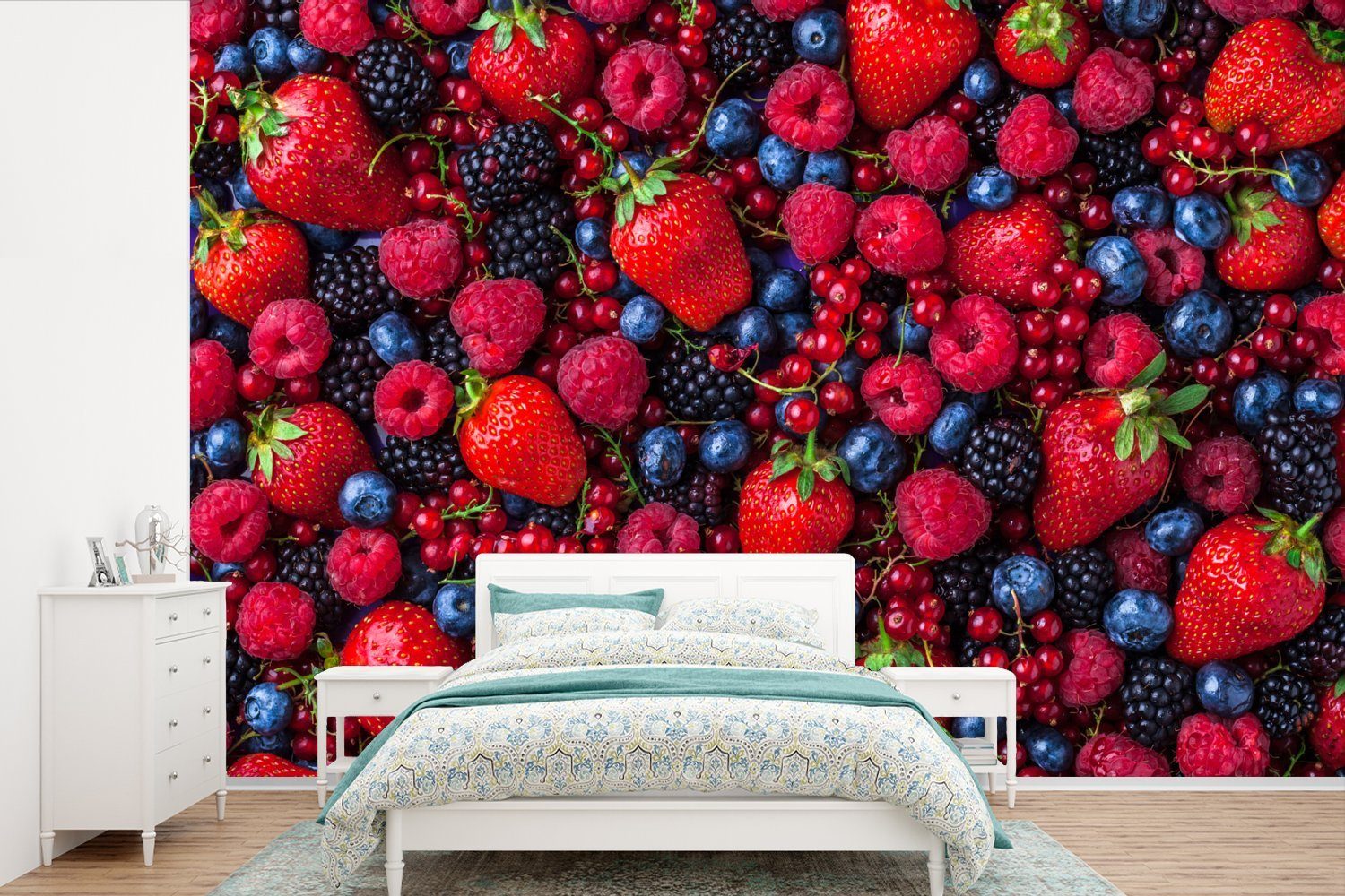 MuchoWow Fototapete Obst - Wald - Erdbeere, Matt, bedruckt, (6 St), Wallpaper für Wohnzimmer, Schlafzimmer, Kinderzimmer, Vinyl Tapete
