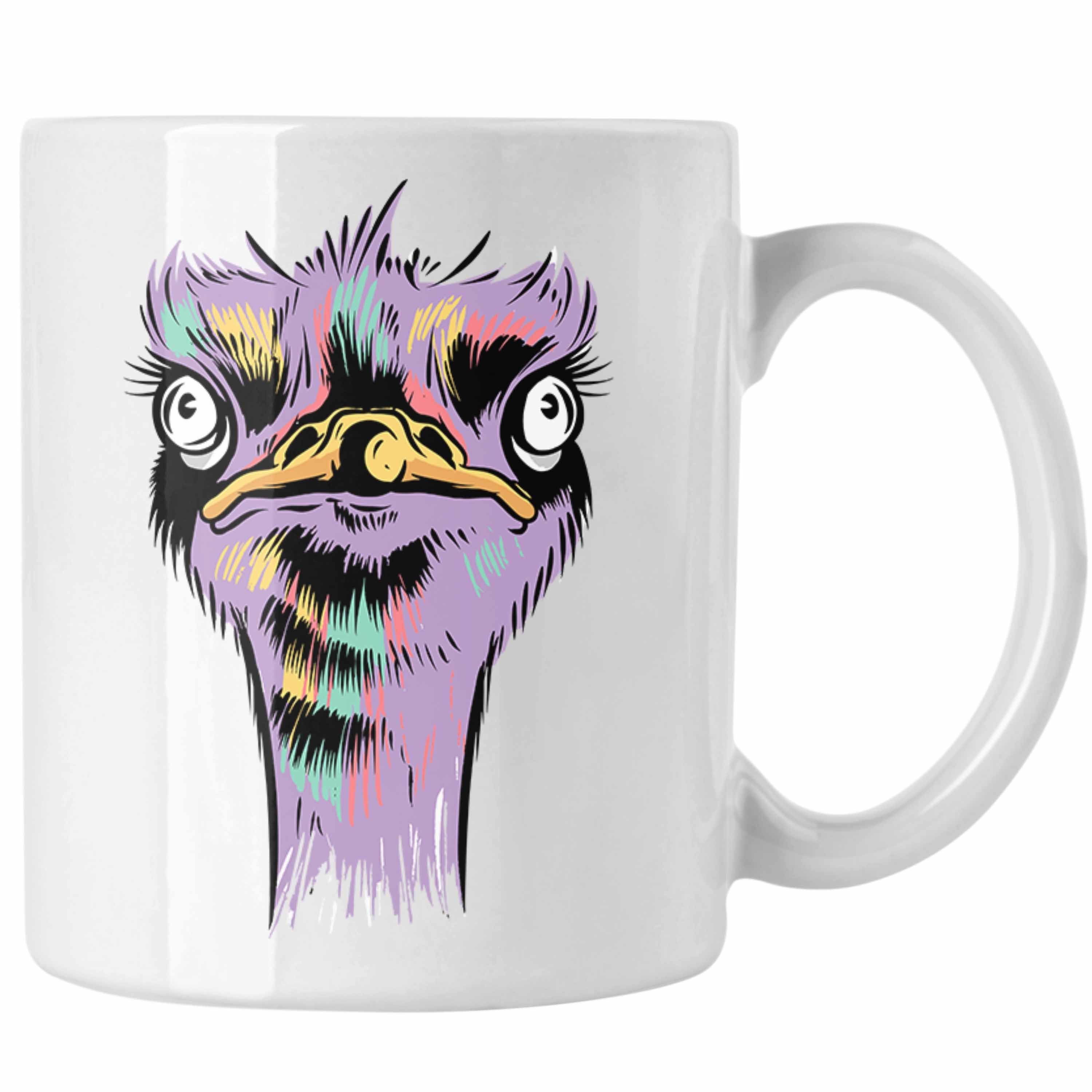 Trendation Tasse Lustige Strauß Vogel Tasse Geschenk für Safari-Liebhaber Weiss