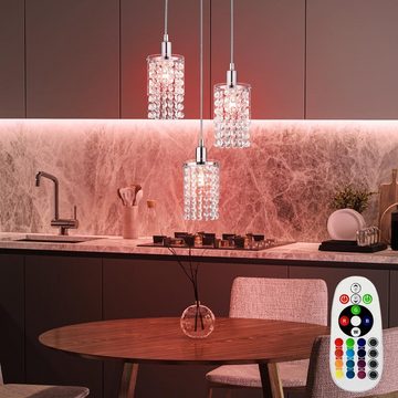 etc-shop LED Pendelleuchte, Leuchtmittel inklusive, Warmweiß, Farbwechsel, Hänge Leuchte dimmbar Kristall Pendel Glas Decken Lampe