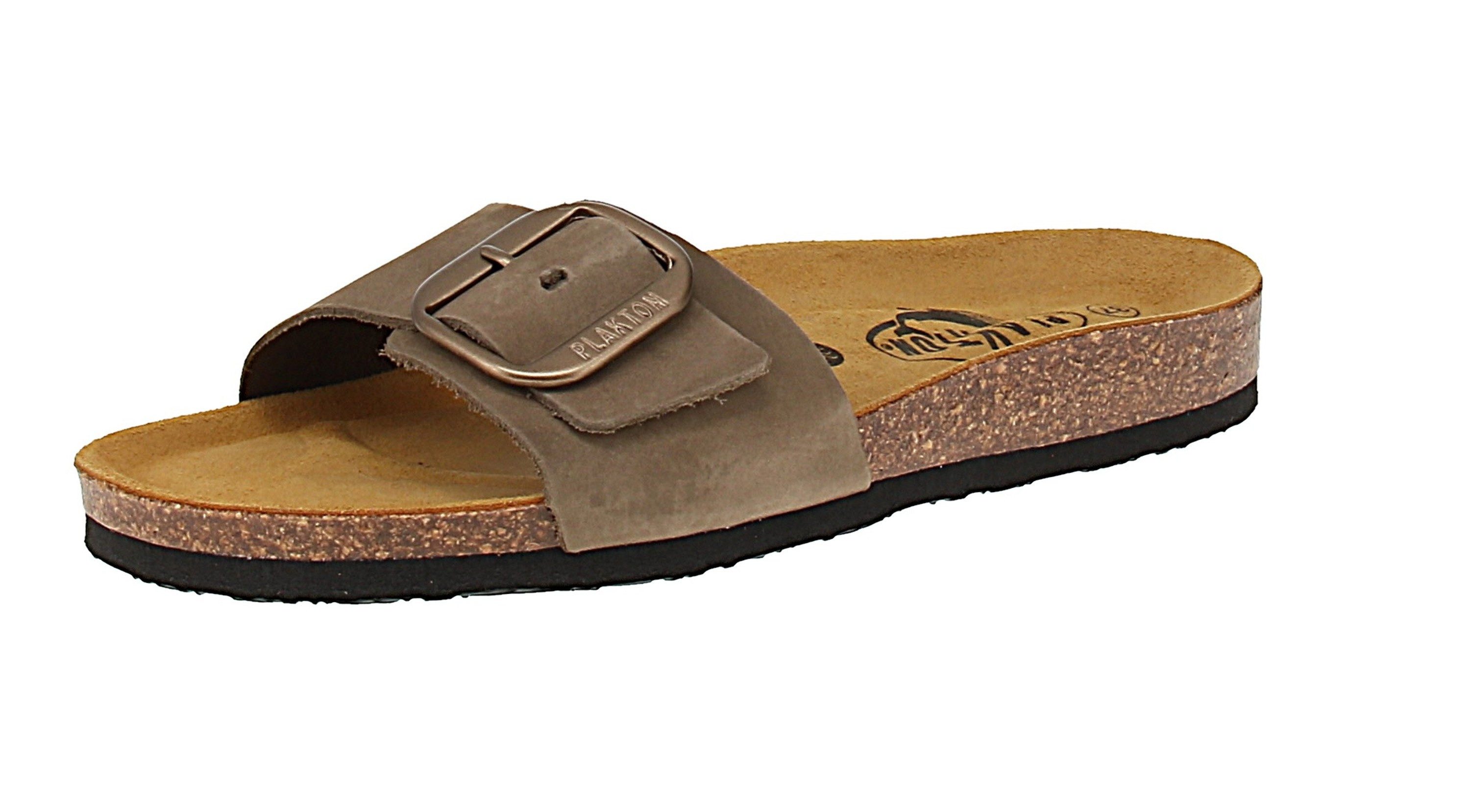 plakton 181018 Bis 3 Nobuck - Damen Pantolette - Kaki Sandale