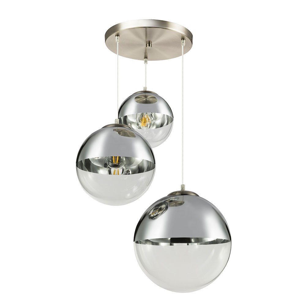 GLOBO LIGHTING Kugelleuchte, Leuchtmittel nicht inklusive, Hänge Leuchte Kugeln transparent Glas Nickel matt Chrom Wohn Zimmer