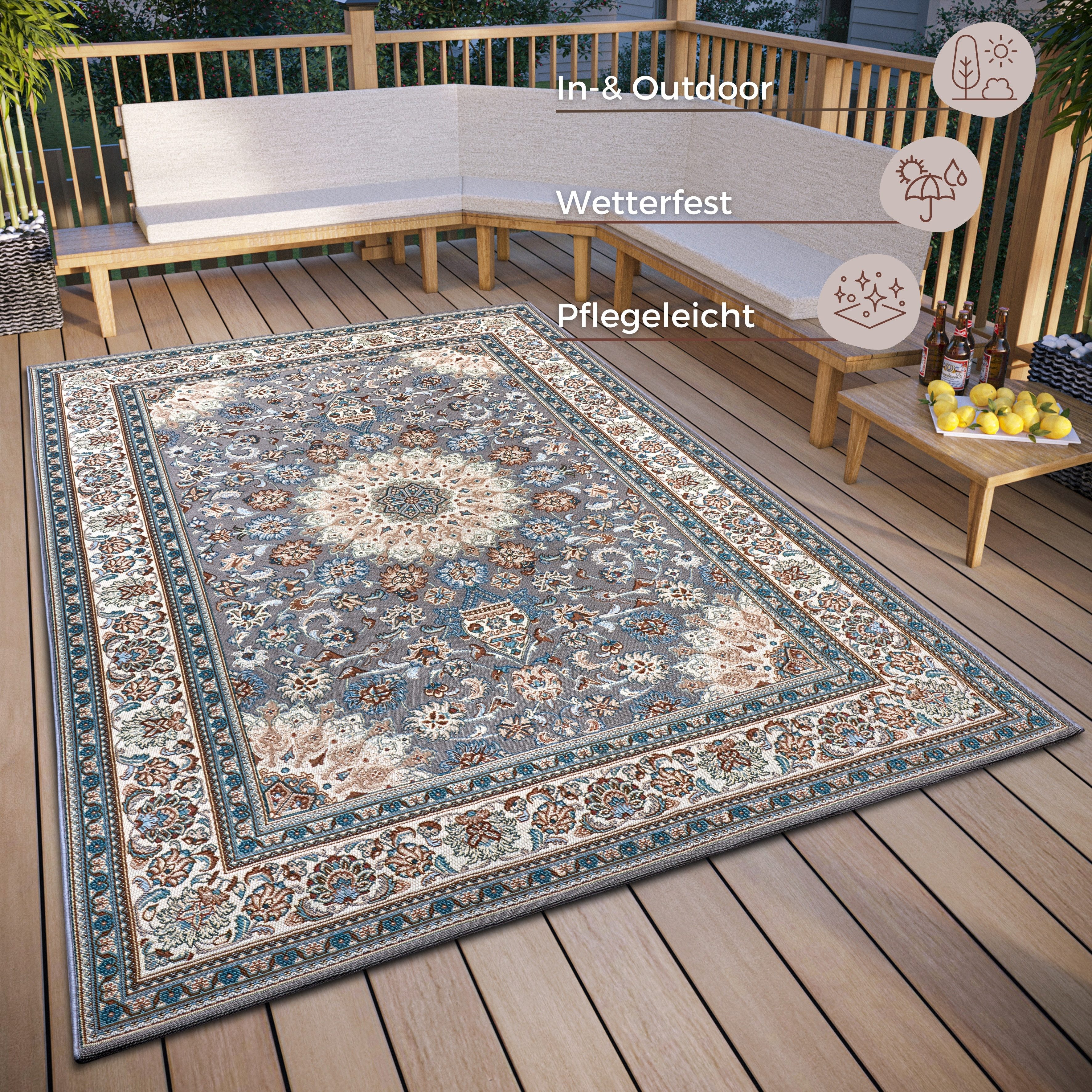 HANSE Home Teppich Kadi, rechteckig, Höhe: 3 mm, In-& Outdoor, Teppich, Wetterfest, Balkon, Garten, Wohnzimmer, Orient