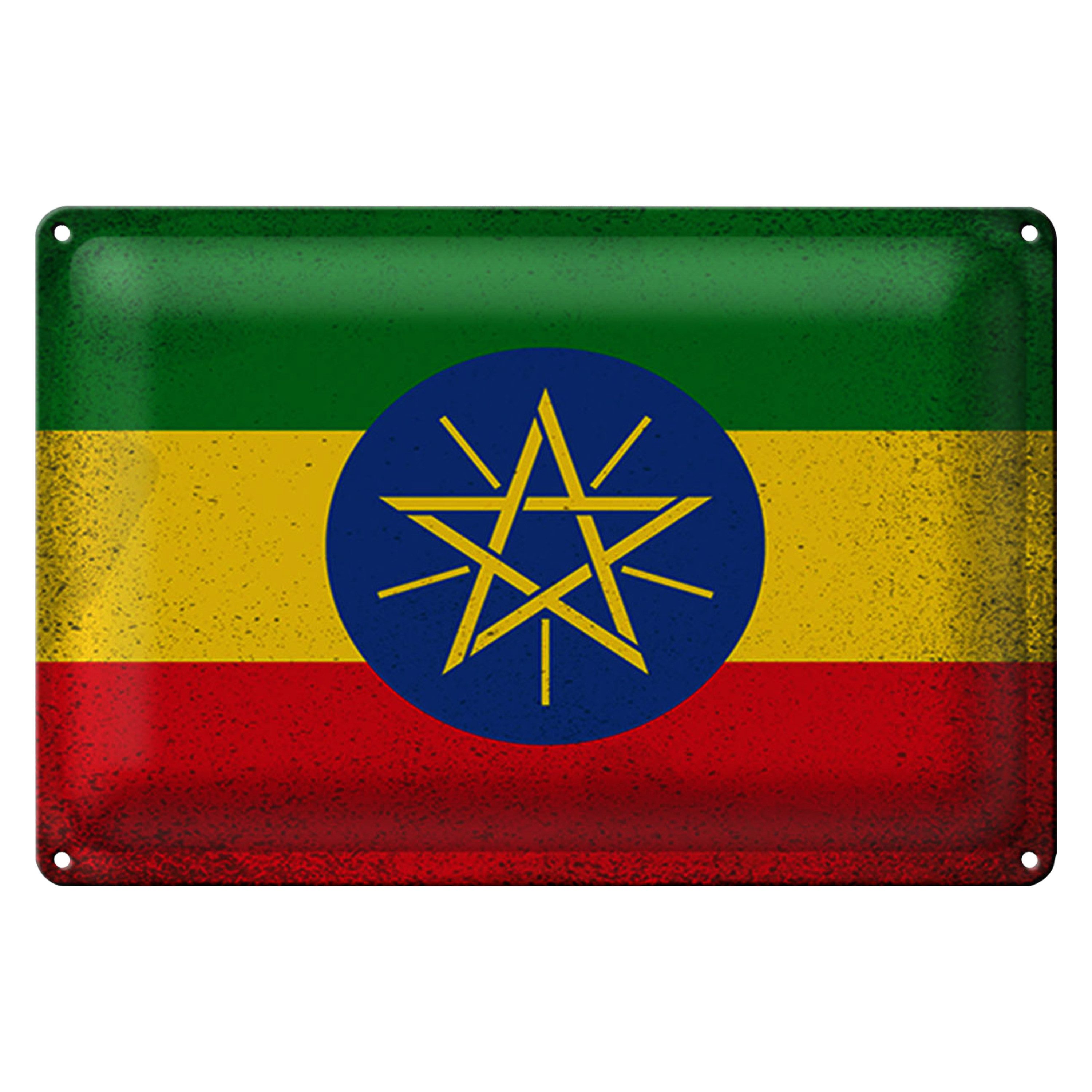 Metallschild Flagge Äthiopien 18x12cm Flag Ethiopia Vintage