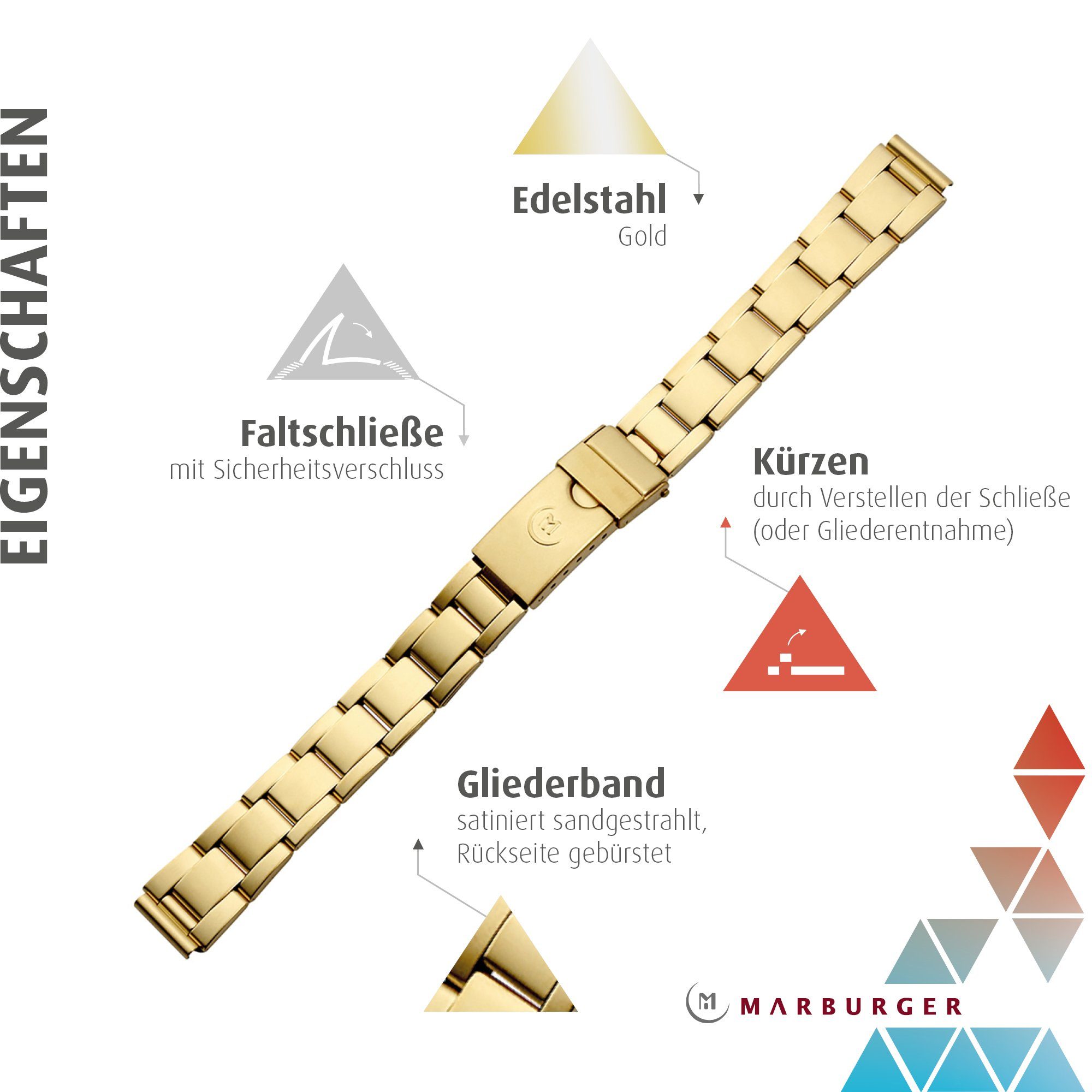 MARBURGER Uhrenarmband 12mm Edelstahl Gold günstig online kaufen