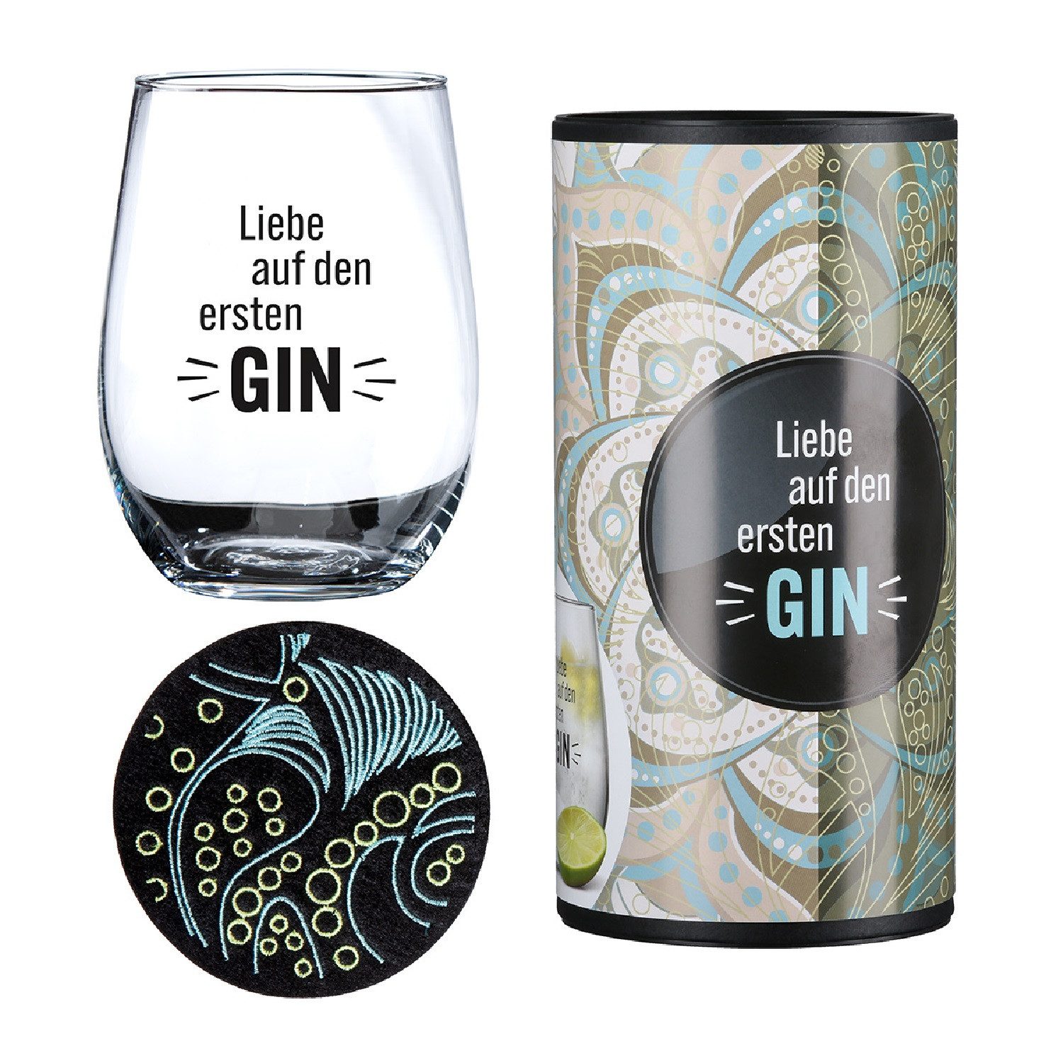GILDE Glas Ginglas „Liebe auf den ersten GIN“ rund, Glas