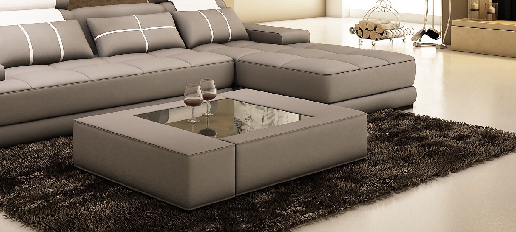 JVmoebel Couchtisch Exklusiver Couchtisch aus italienischem Leder und massivem Holz, Made in Europa