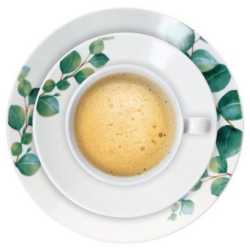 MamboCat Kaffeeservice 18tlg Kaffeeservice Eukalyptus Porzellan 6 Personen Tassen Teller, Porzellan