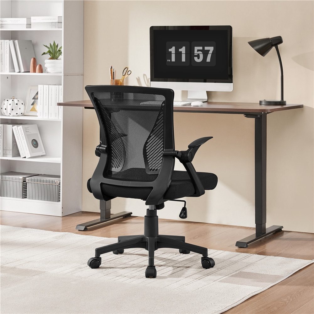 Yaheetech Bürostuhl aus Mesh-Gewebe Höhenverstellbarer Schreibtischstuhl, Ergonomischer Drehstuhl Arbeitsstuhl mit Hochklappbaren Armlehnen – Bild 2 von 5