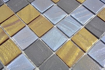 Mosani Mosaikfliesen Glasmosaik Nachhaltiger Recycling schwarz anthrazit satin gold