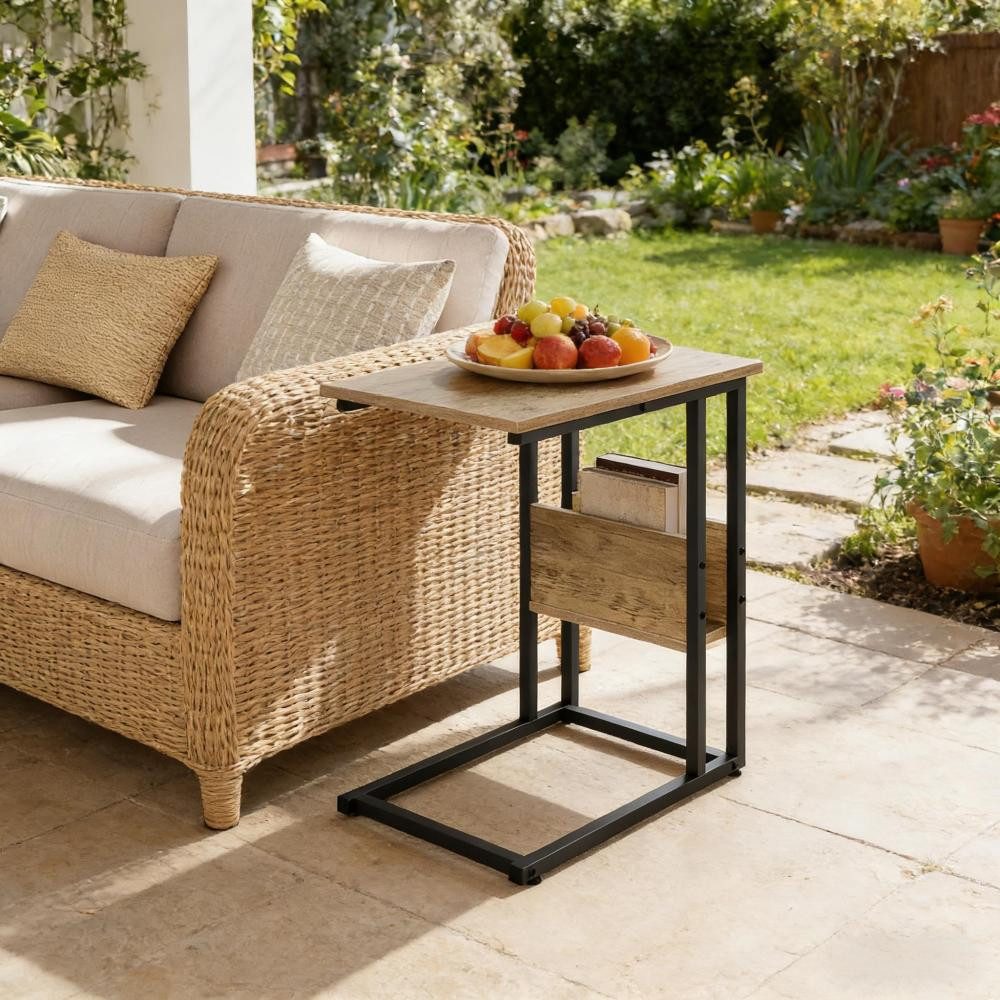 Couchtisch C-Form Sofatisch Laptoptisch Holz Metall mit Ablage modern stabil