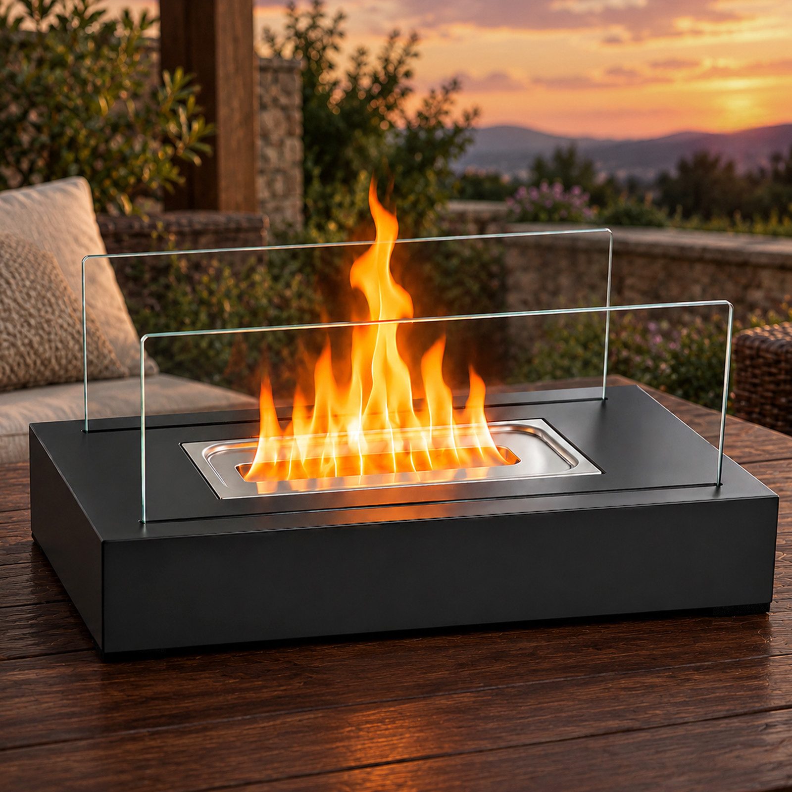 Nettlife Tischfeuer Ethanol Tischkamin Indoor Outdoor Eckig/Rund Kamin Tischfeuerstelle (Set, Für Balkon Schlafzimmer Zuhause), Geschenkideen oder als stilvolle Tischdekoration