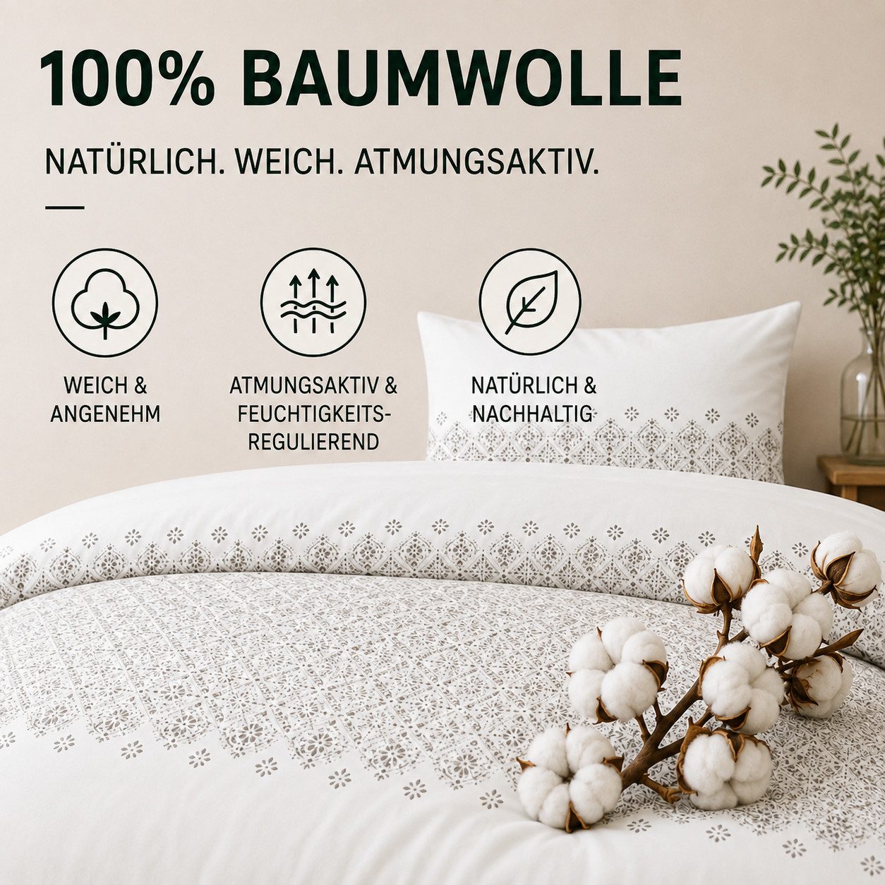 Malika Bettwäsche Baumwolle weiche Bettwäsche für gemütliche Nächte, Baumwolle, 2 teilig, pflegeleicht, hautfreundlich, angenehm weicher Stoff – Bild 4 von 5