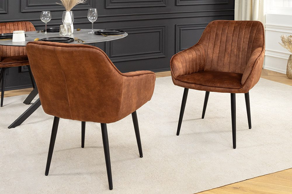 riess-ambiente Polsterstuhl TURIN rostbraun/schwarz - Samt, Metall, mit Ziersteppung, Armlehnen (Einzelartikel, 1 St), gepolstert & im retro Design - ideal für  – Bild 3 von 5