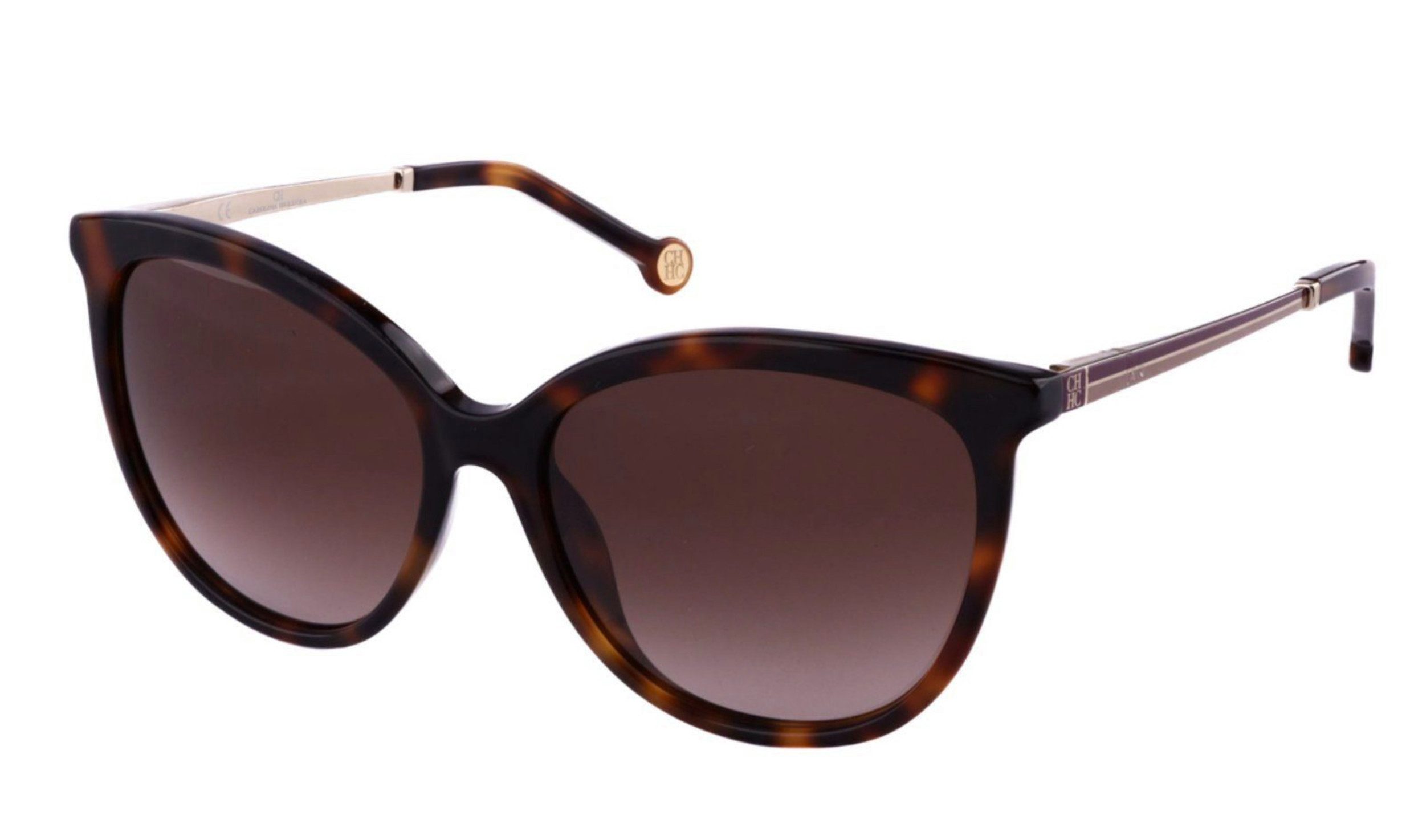 Carolina Herrera Sonnenbrille Damen Brille Retro Iconic SHE798 01AY Filigrane CH-Logo an den Bügelenden und die goldfarbenen Details