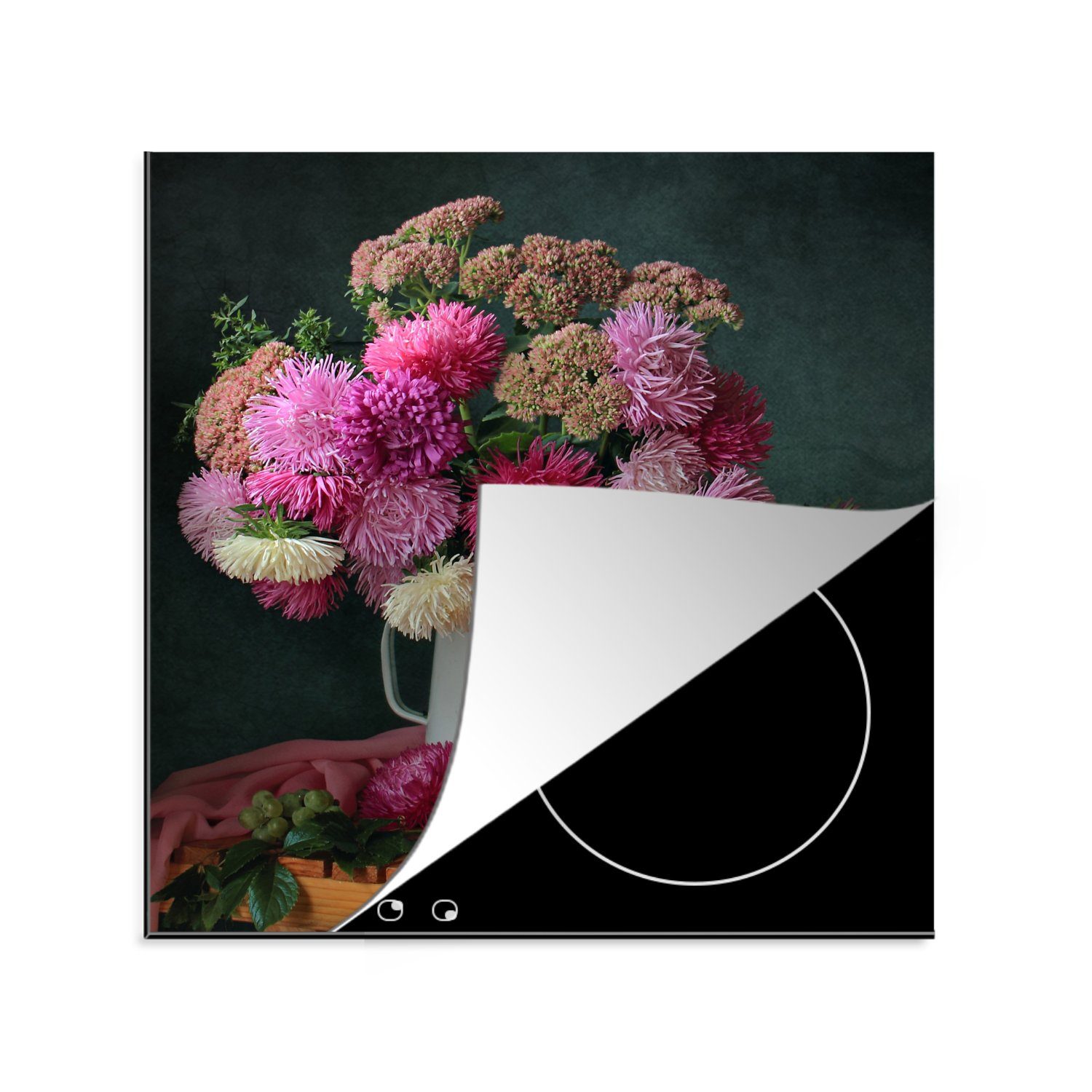 MuchoWow Herdblende-/Abdeckplatte Obst - Rosa - Stilleben, Vinyl, (1 tlg), 78x78 cm, Ceranfeldabdeckung, Arbeitsplatte für küche