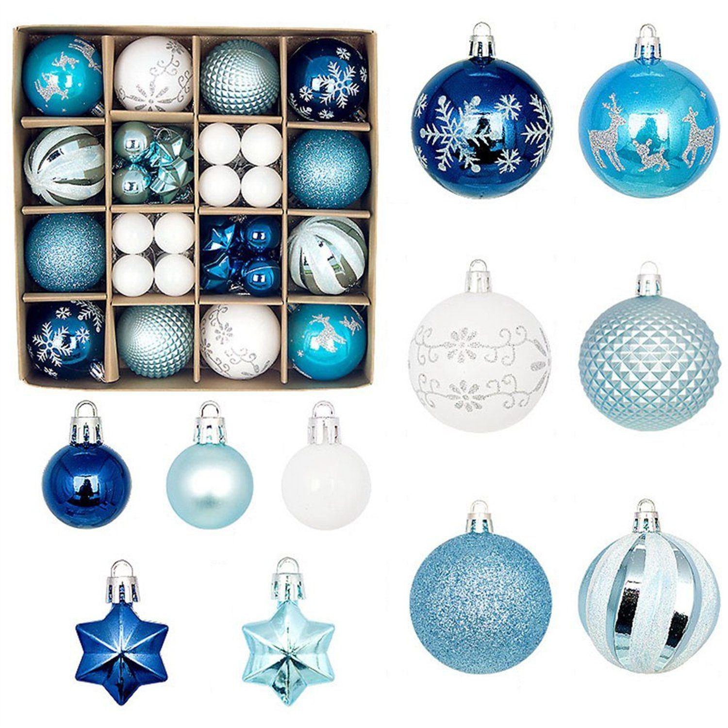 autolock Weihnachtsbaumkugel Weihnachtsbaumkugel 44 Stück Weihnachtskugeln, Ornamente blau