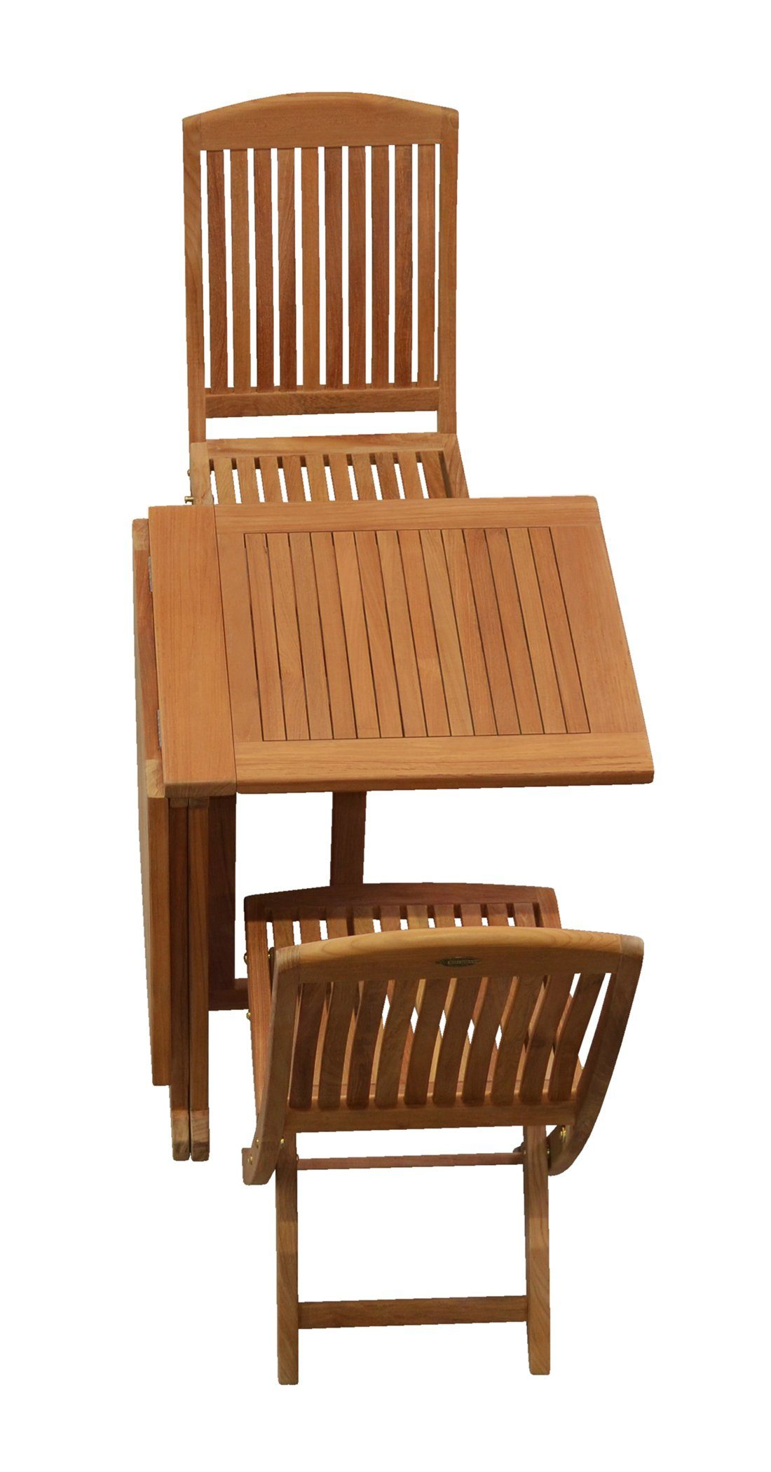 Kai Wiechmann Balkonset Premium Teak Sitzgruppe aus 2 Klappstühlen + 1  Balkontisch 120 x 60 cm, (3-tlg., 2 Klappstühle, 1 Balkontisch), edles Set  aus Teak-Gartenmöbeln mit Klappfunktion