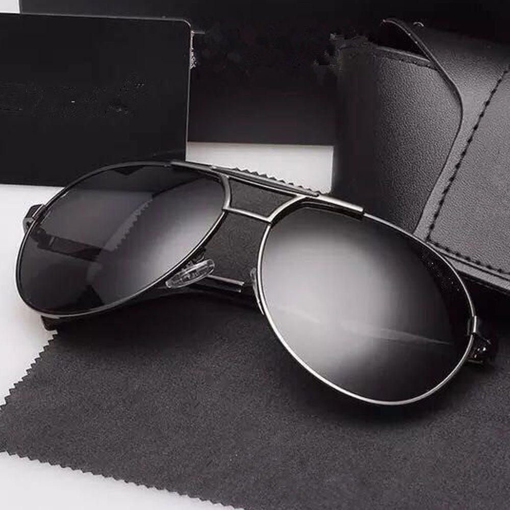 mit Brillenetui Sonnenbrille für Outdoor Retro und Polarisiert AUzzO~ Frauen Schwarz UV-Schutz Vintage Modelle Männer