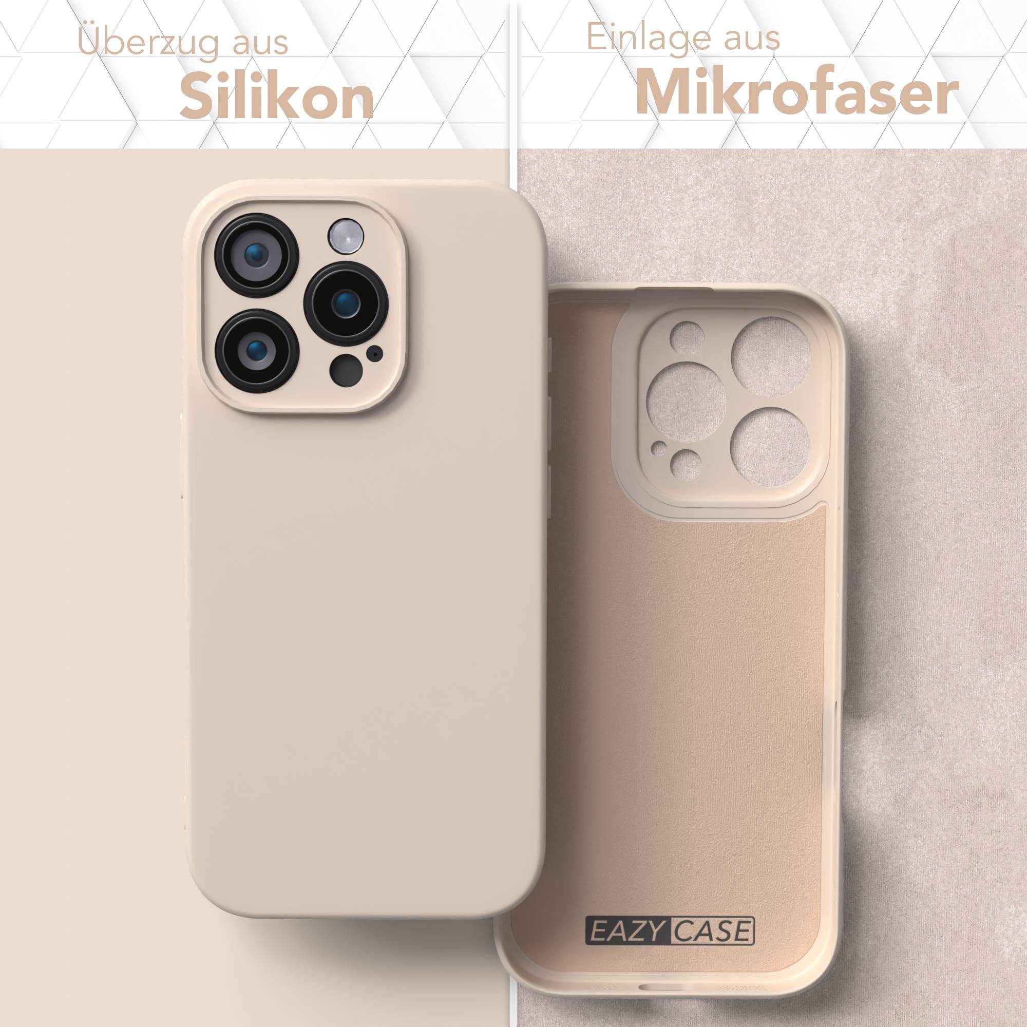 EAZY CASE Handyhülle für Apple iPhone 16 Pro Hülle Silikon 6,3 Zoll, Bumper Case Matt Slimcover Silikonschutzhülle elastisch Taupe / Beige