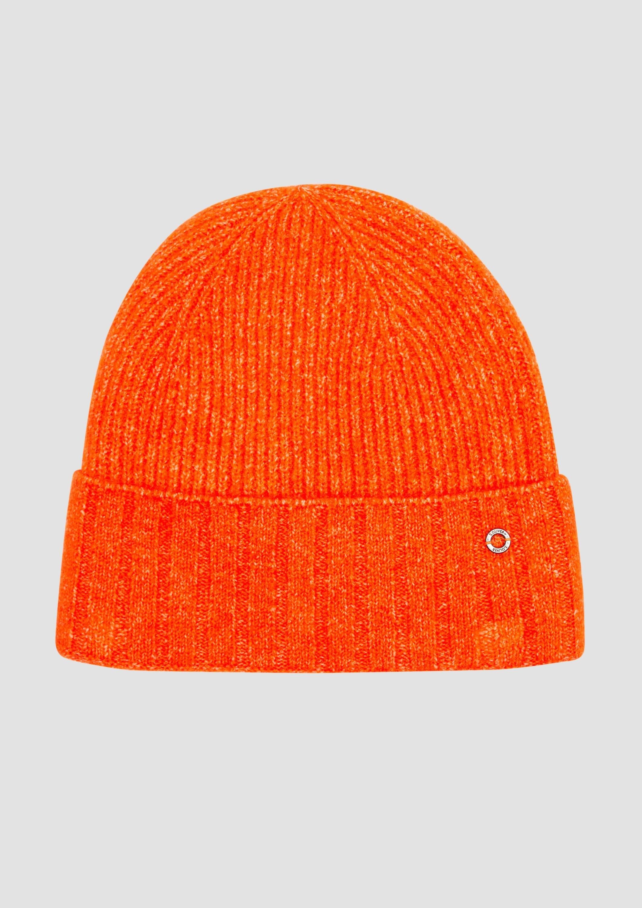 s.Oliver Strickmütze Mütze Strickbeanie aus Wollmix mit Logo-Detail