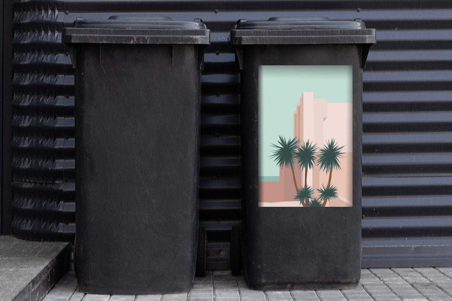 MuchoWow Wandsticker Sommer - Palmen - Mülleimer-aufkleber, Mülltonne, Sticker, Abfalbehälter St), (1 Architektur Container