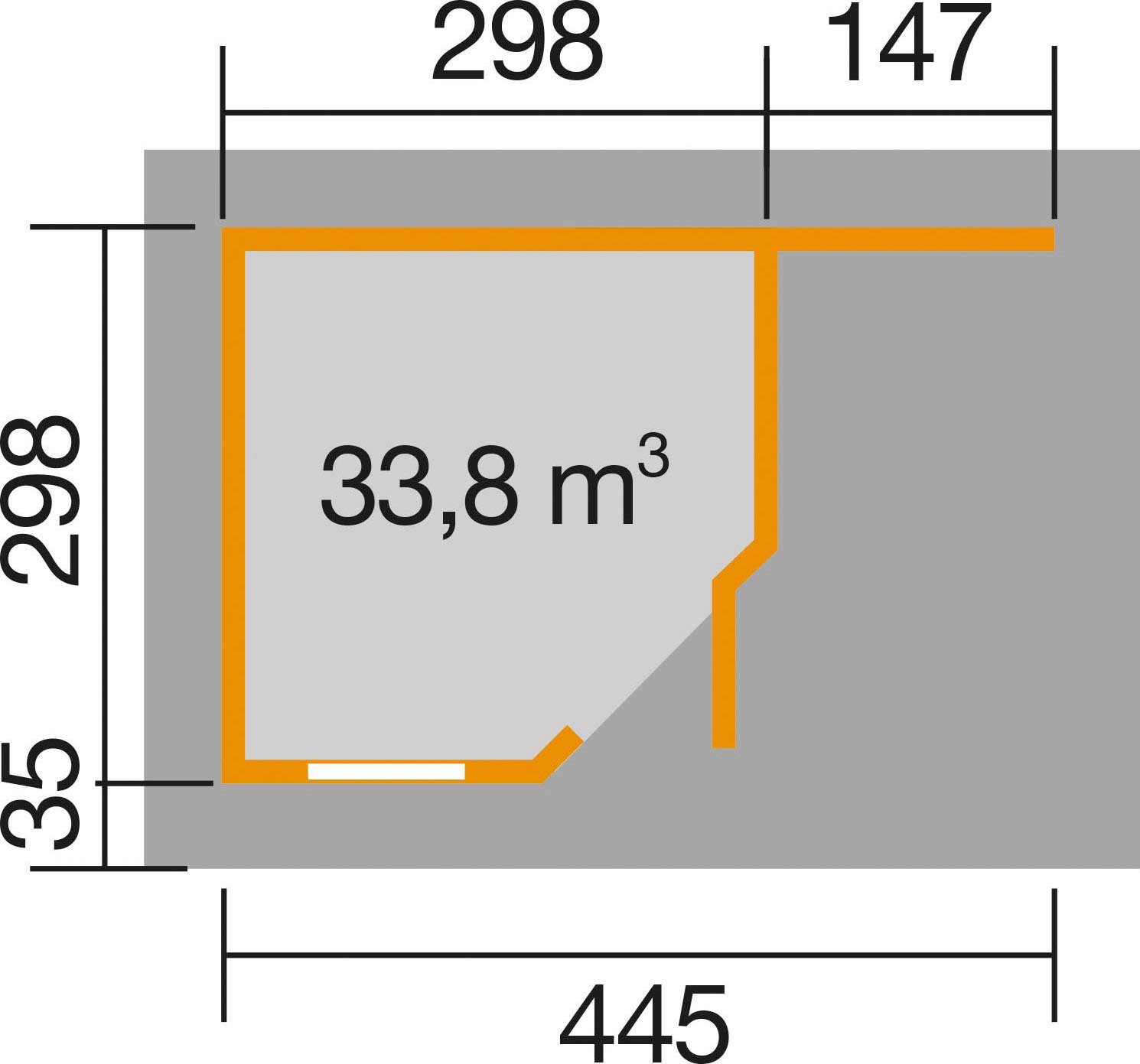 Gartenhaus und 213 Anbaudach weka Designhaus Rückwand mit cm, (Set), 500x339 BxT: Plus,