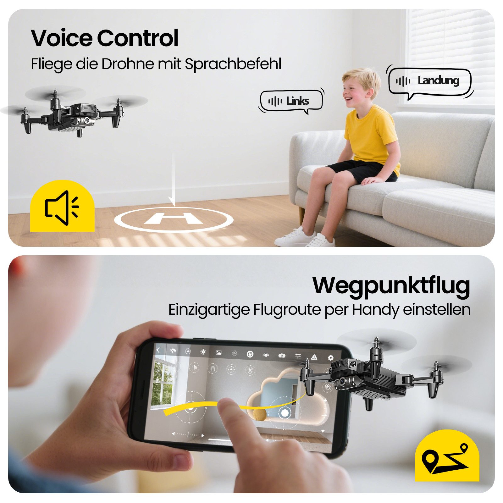 DEERC Mini, mit 1080P Kamera für Kinder, optischem Fluss, faltbar Drohne (FPV-Übertragung & Smarte Steuerung, bis 20min Flugzeit)