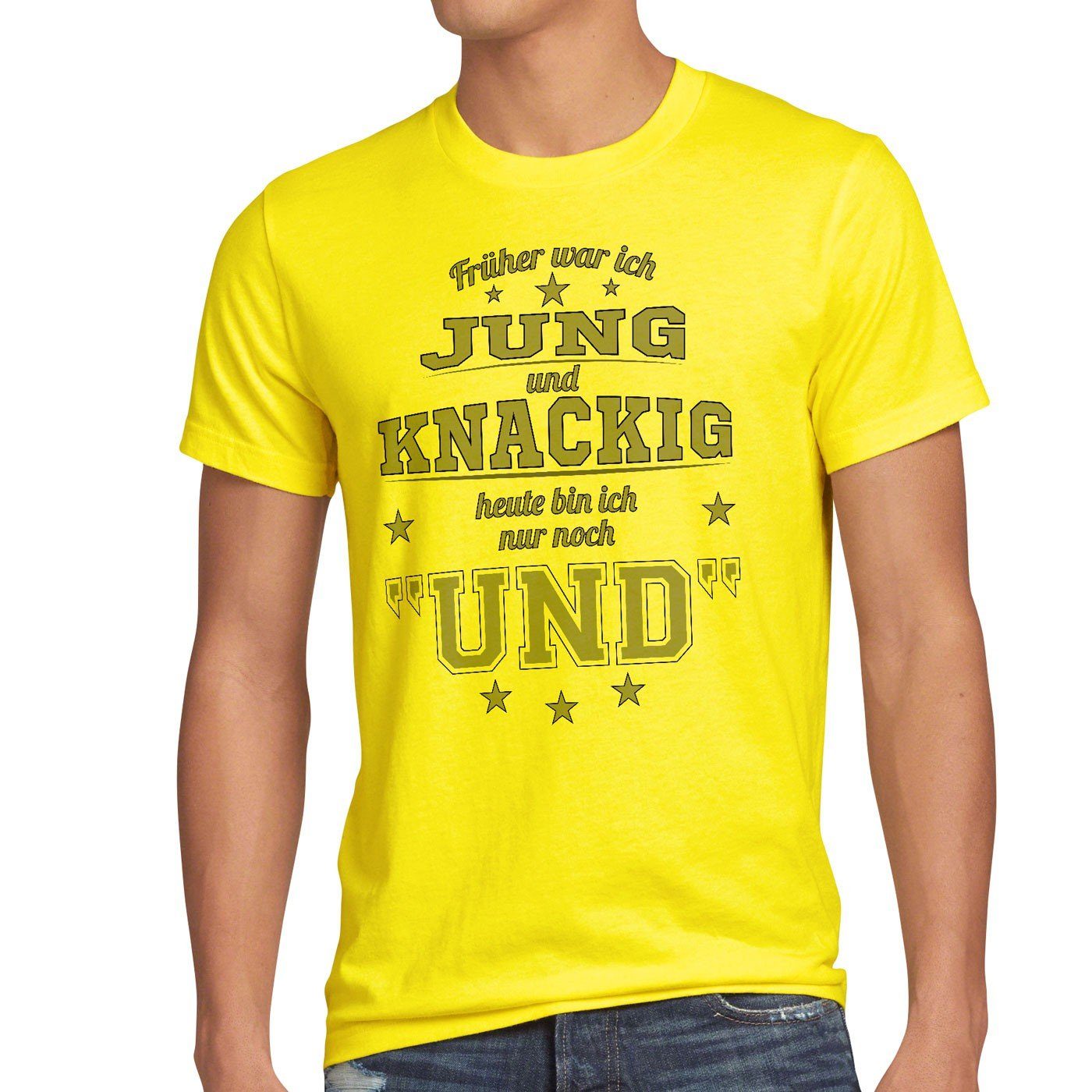 style3 Print-Shirt Herren T-Shirt Früher Jung und Knackig heute nur Funshirt Spruch shirt Fun Gag gelb