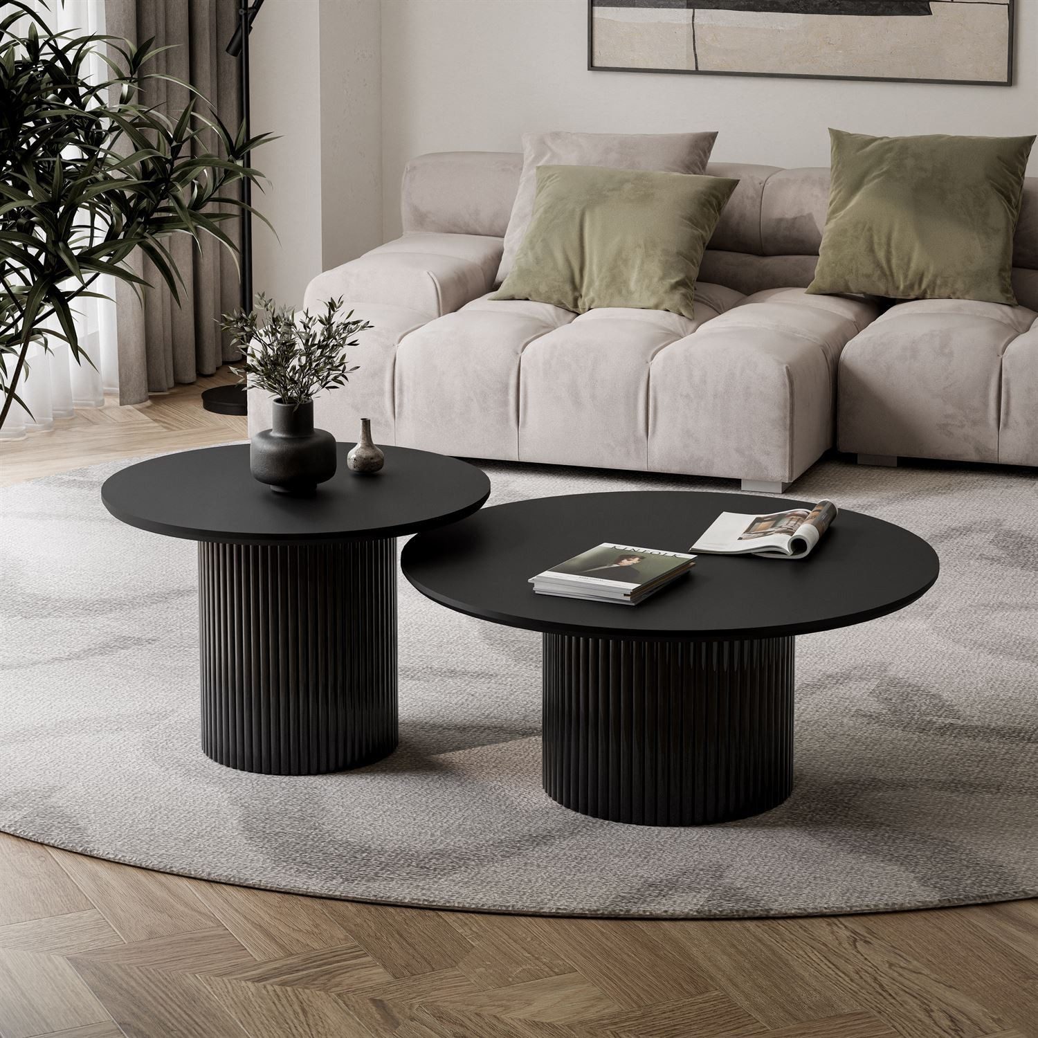 yourhouse24 Couchtisch Set ORI 2in1 Riffel-Design (2er Set), Breite 60 und 80 cm