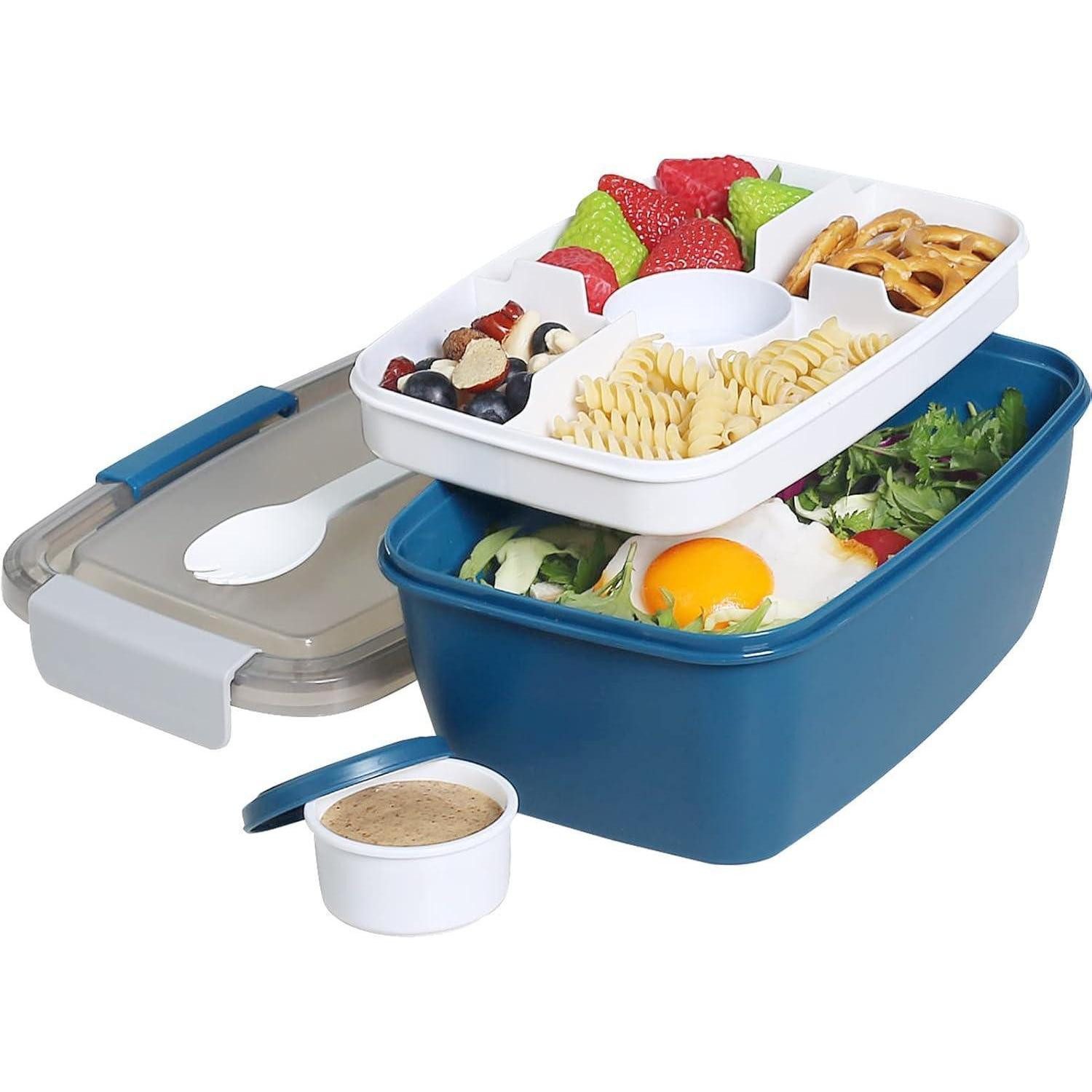 LuxusKollektion Salatbox Salatbehälter Lunchbox Bento 5 Fächer Auslaufsicher PP 2L 2000ML Blau