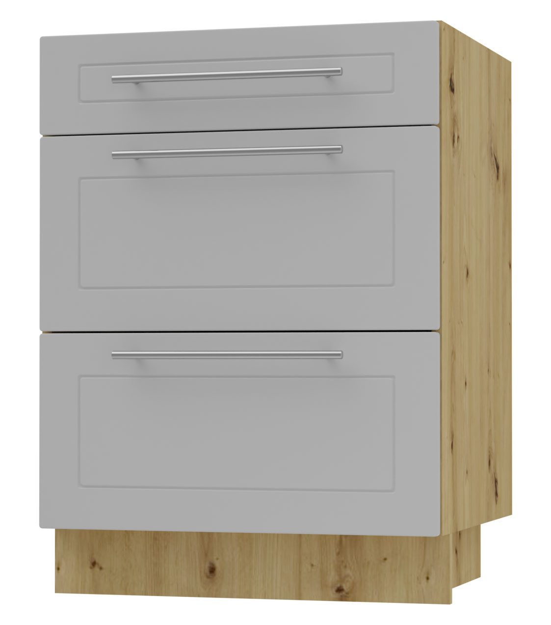 Feldmann-Wohnen Auszugsunterschrank Kvantum (Schubladen mit Teilauszug, Selbsteinzug und Soft-Close-Funktion, 1-St., Fronten mit dekorativen Fräsungen und leicht abgerundeten Ecken) 60x50x82cm eiche artisan - dust grey (Q-D3M/60)