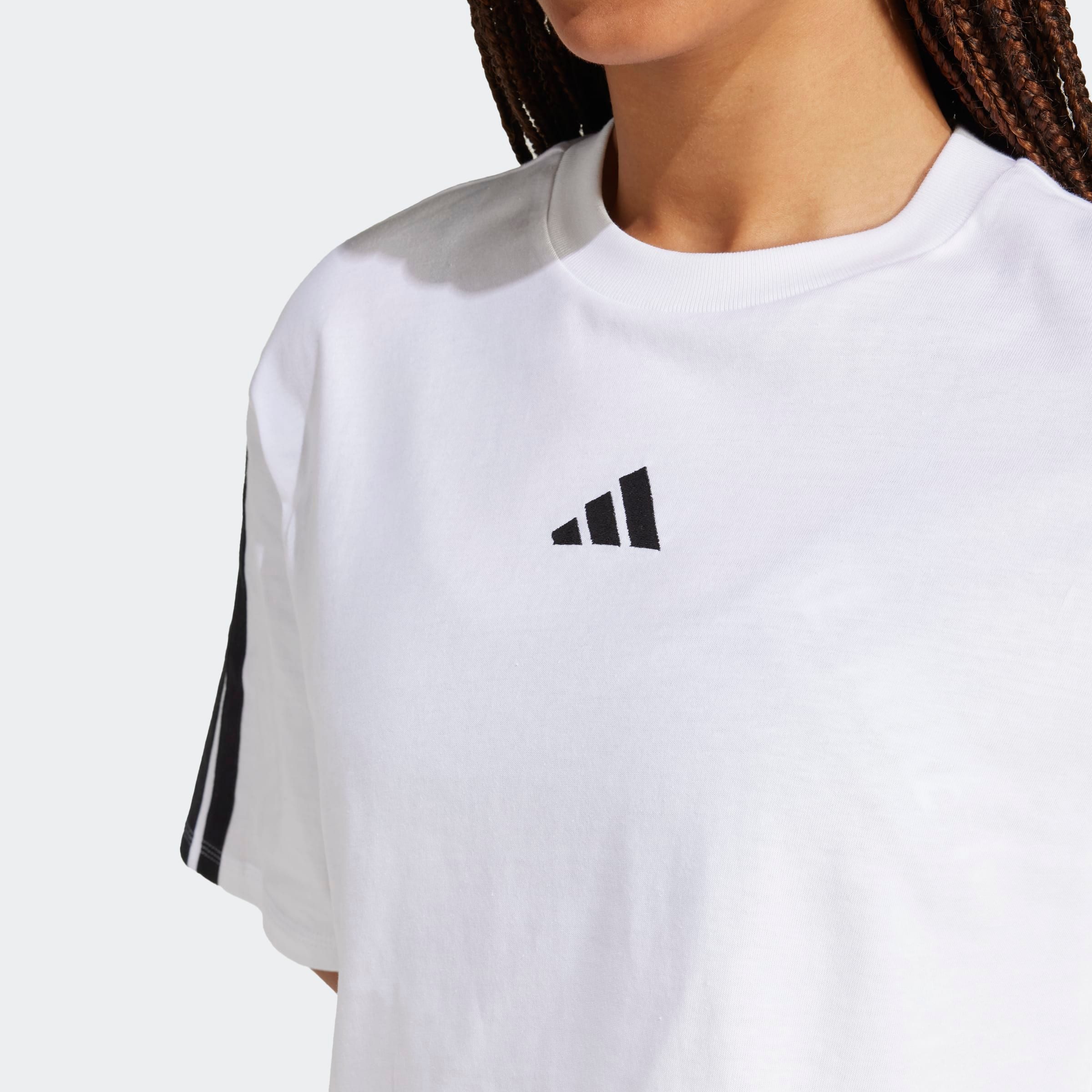 adidas Sportswear T-Shirt ESSENTIALS 3-STREIFEN COTTON LOOSE mit Rundhalsausschnitt, bauchfreie Schnittform, ohne Verschluss