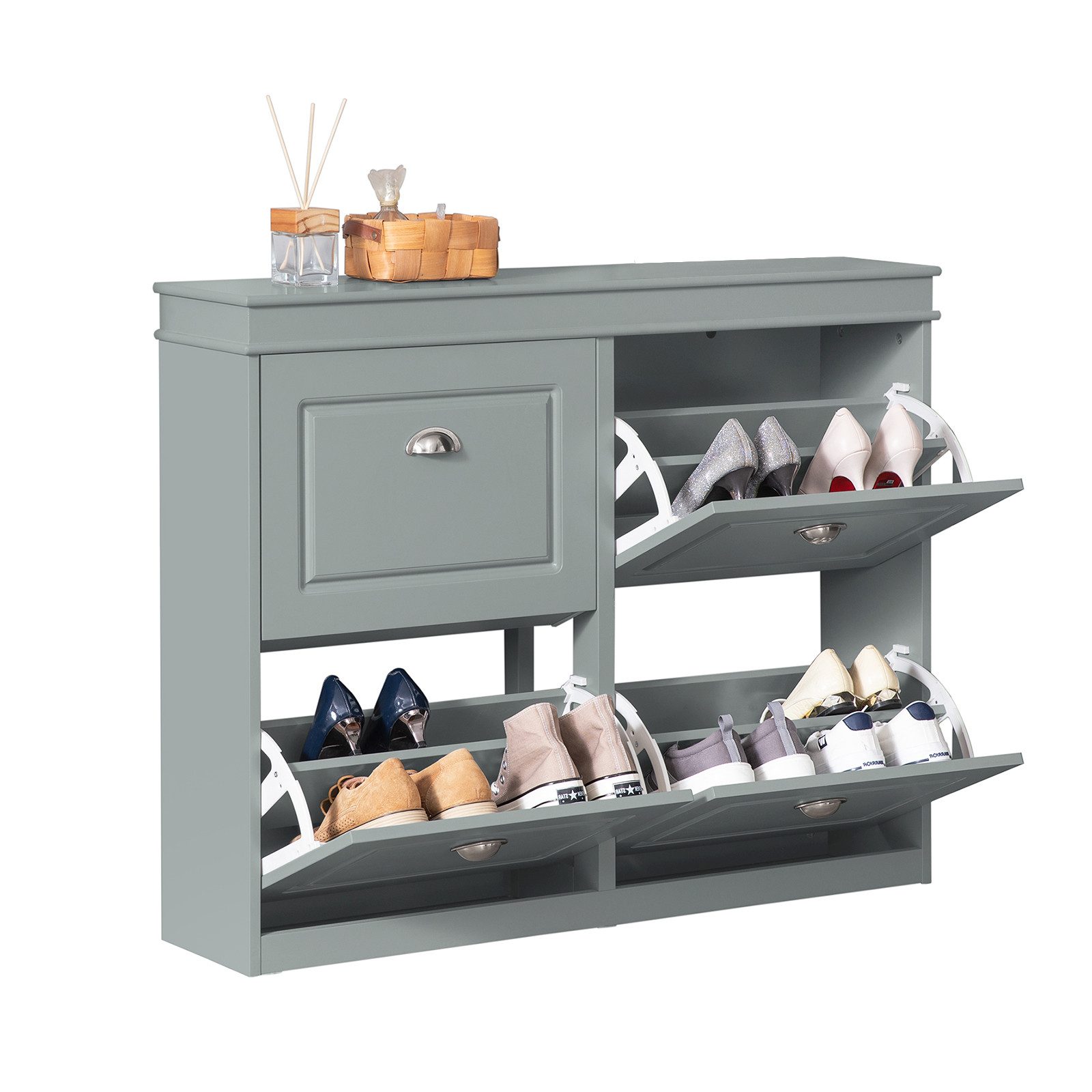 SoBuy Schuhschrank FSR78/FSR79/FSR94, Schuhkipper, Schuhregal, Schuhbank, mit Klappen mit 1/2/3/4 Klappen, Schuhschrank schmal, Schuhbank Schuhablage, Flur