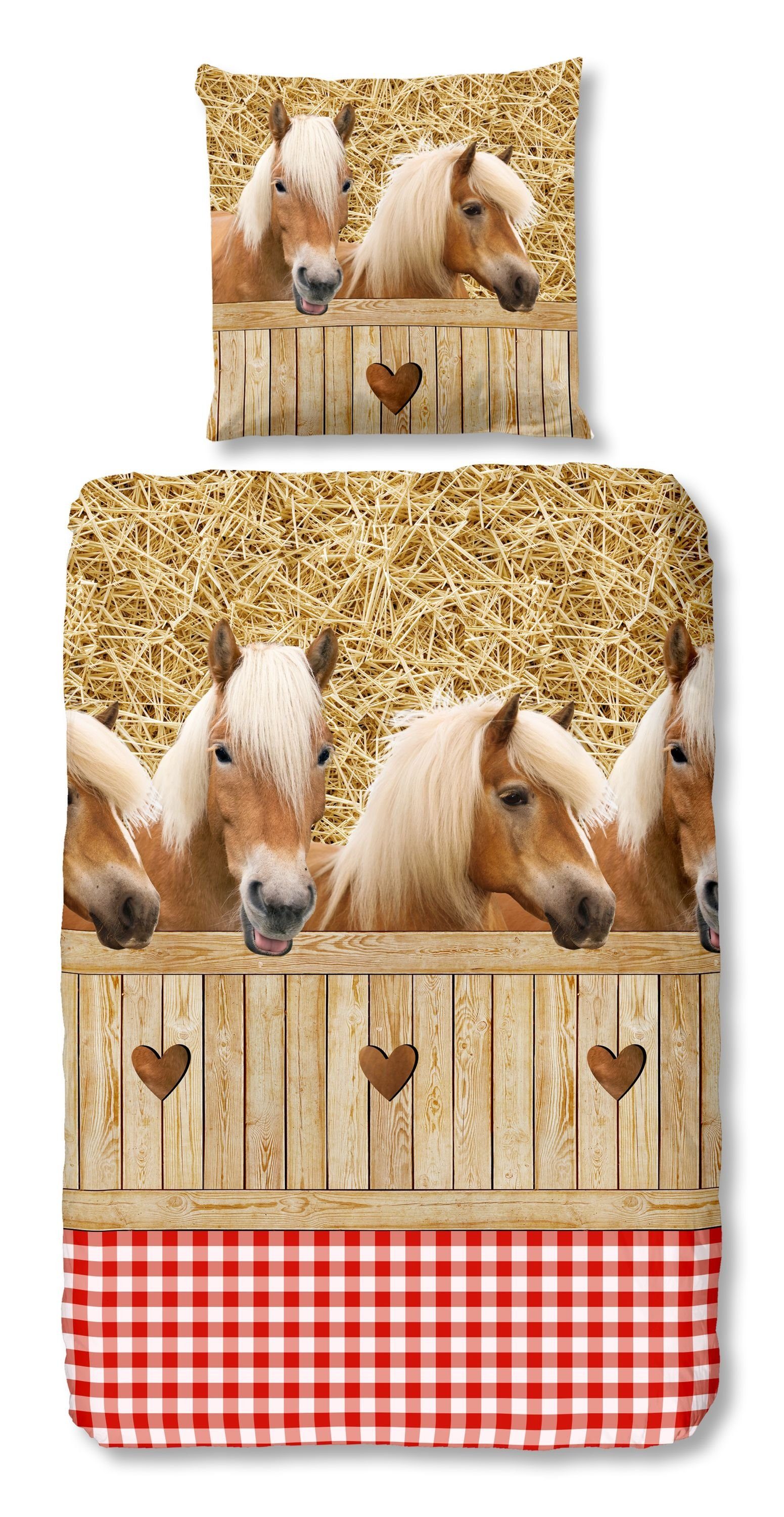 good morning Bettwäsche Baumwolle, Renforcé, 2 teilig, Pferde im Stall, Her günstig online kaufen