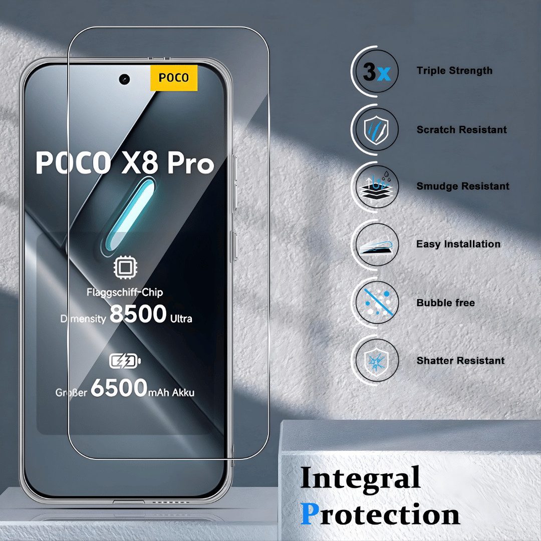 SmartUP Displayschutzglas 2X Schutzglas für Xiaomi Poco X8 Pro Display Panzerfolie Full Screen für Xiaomi Poco X8 Pro, 2 Stück, Rundumschutz, passgenaue Verarbe – Bild 2 von 5