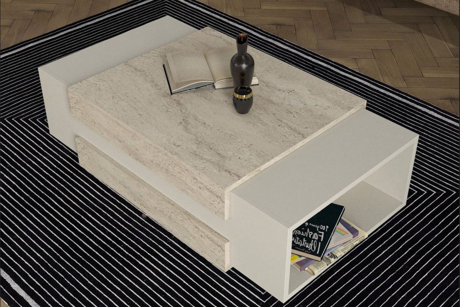 ibonto Couchtisch Stilvolles Wohnaccessoire in Granitoptik mit Stauraum – m günstig online kaufen