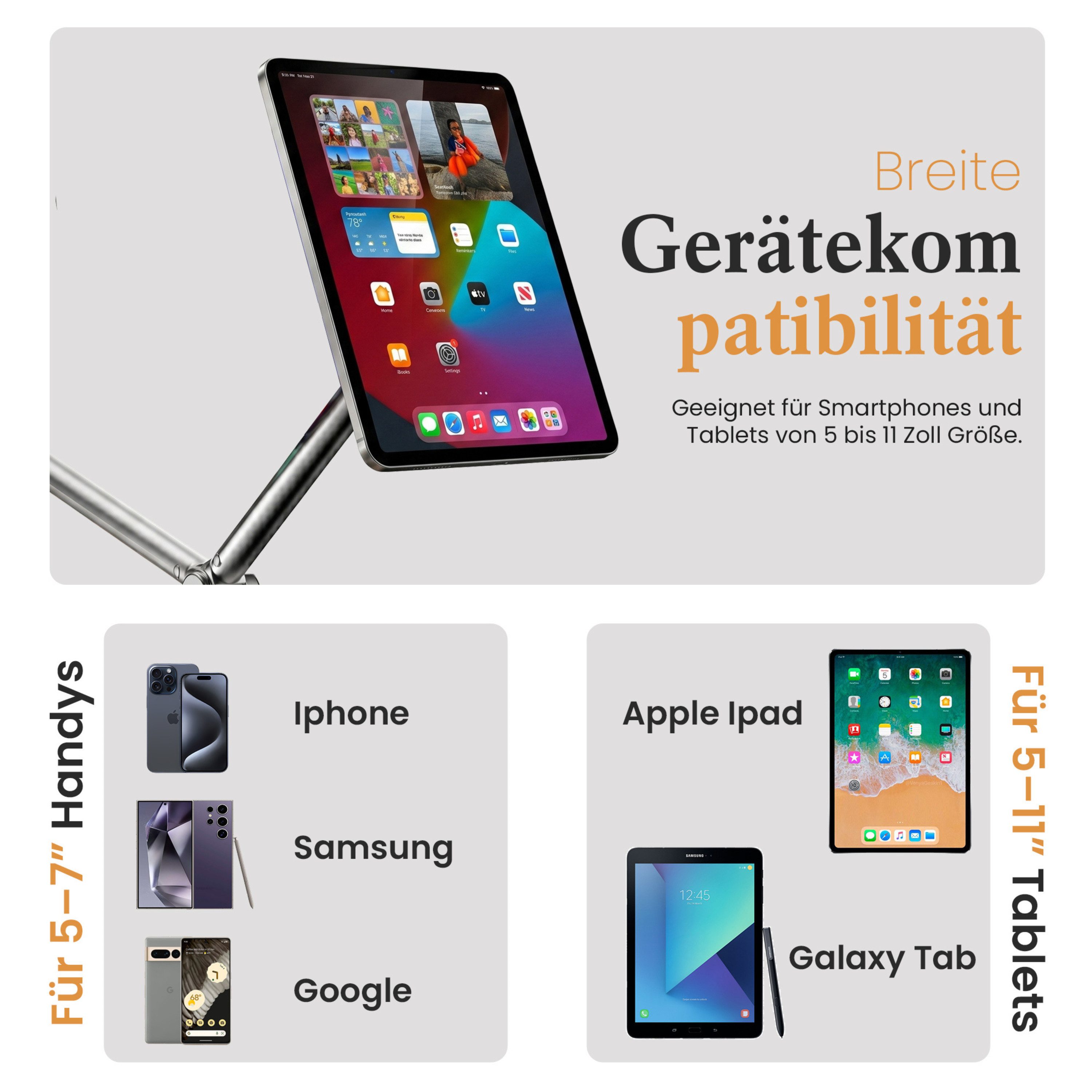 RUHE Smartphone-Halterung Magsafe Handyhalterung Tisch Tischhalterung für Smartphones Aluminium, (bis 6.9 Zoll, Schrank und Bett halterung, 1-tlg., Metall Smartphone Halterung mit Schwanenhals, Magnetisch Faltbar Schreibtisch Bett iPhone 12-17 Pro Max Magsafe)