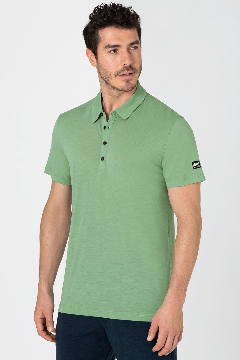 SUPER.NATURAL T-Shirt Merino Poloshirt M TRAVEL POLO pflegeleichter Merino-Materialmix Loden Frost