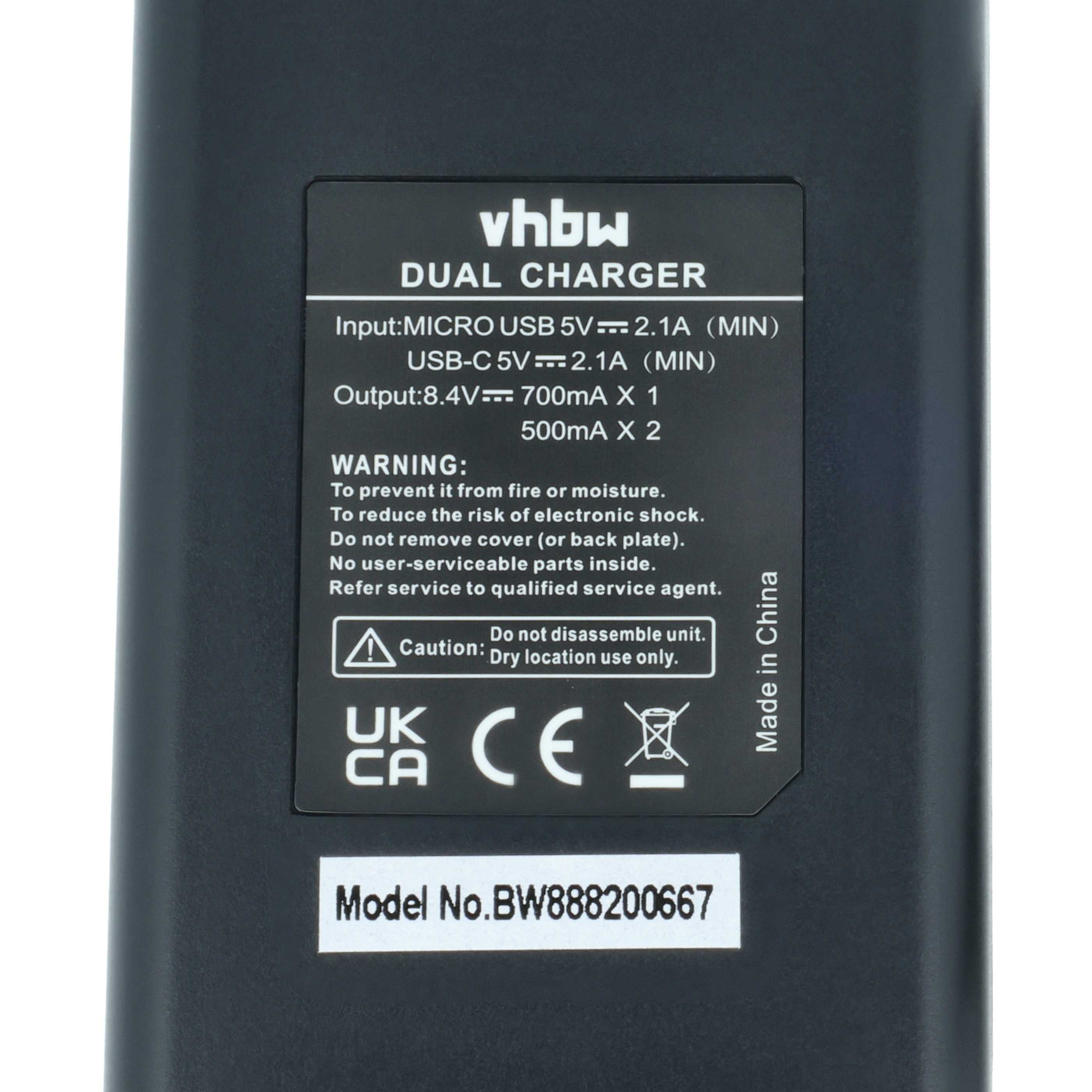 vhbw passend für Fuji Fujifilm GFX100 II, GFX100S Kamera Kamera-Ladegerät (Dual-Ladestation zum Laden von bis zu 2 Akkus an jeder USB-Buchse z.B)
