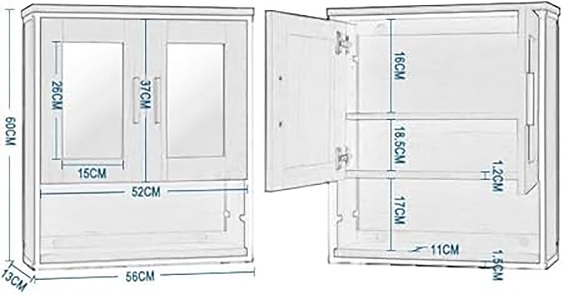 EUGAD Badmöbel-Set, (3-St), Badschrank mit 2 Spiegeln, Beistellschrank mit 4 Schubladen