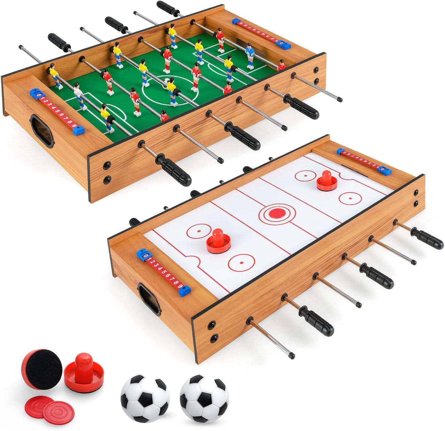 COSTWAY Mini-Tischkicker 2 in 1 Spieltisch Multifunktionsspieltisch, aus Holz, für Spielzimmer, Bars, Partys