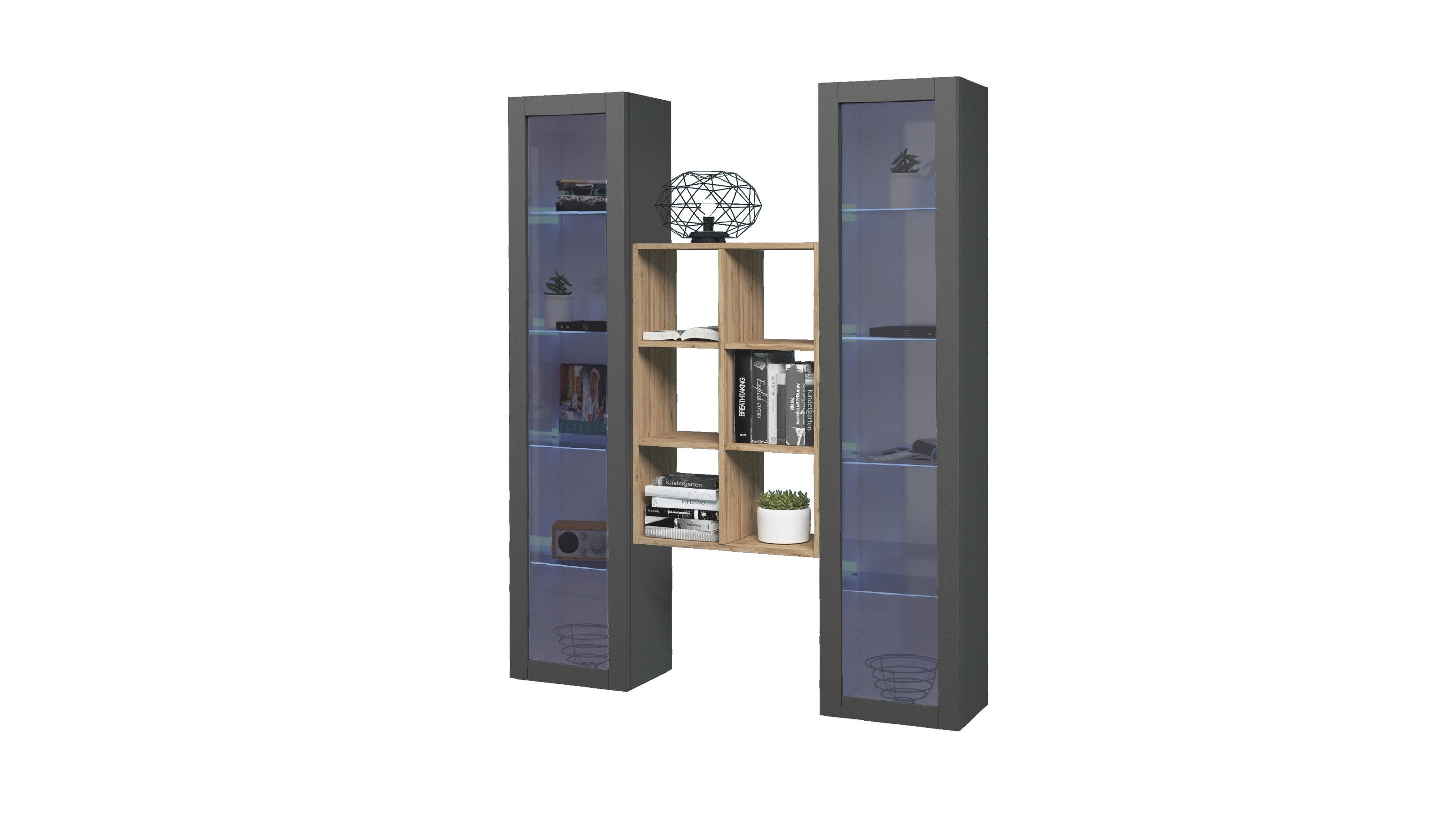 Web Furniture Wohnwand (3-teilig) in Anthrazit matt - 140x180x30 (BxHxT), (3-teilig)