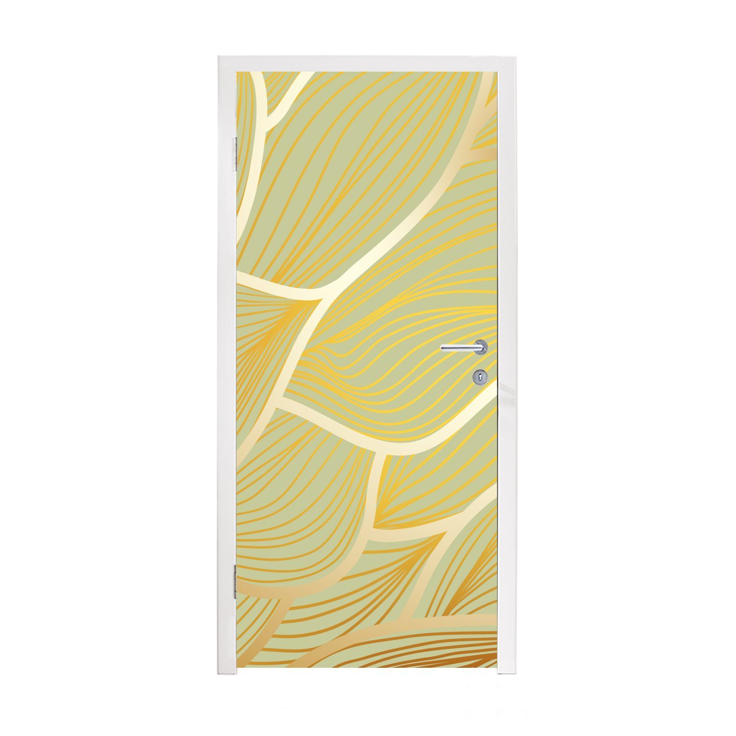 MuchoWow Türtapete Goldene Wellen auf grünem Hintergrund, Matt, bedruckt, (1 St), Fototapete für Tür, Türaufkleber, 75x205 cm