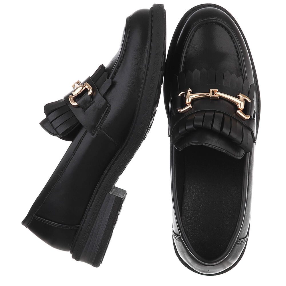 Ital-Design Damen Loafer mit Fransen und Schnalle Slipper (91742736) Blockabsatz Mokassins in Schwarz – Bild 2 von 5